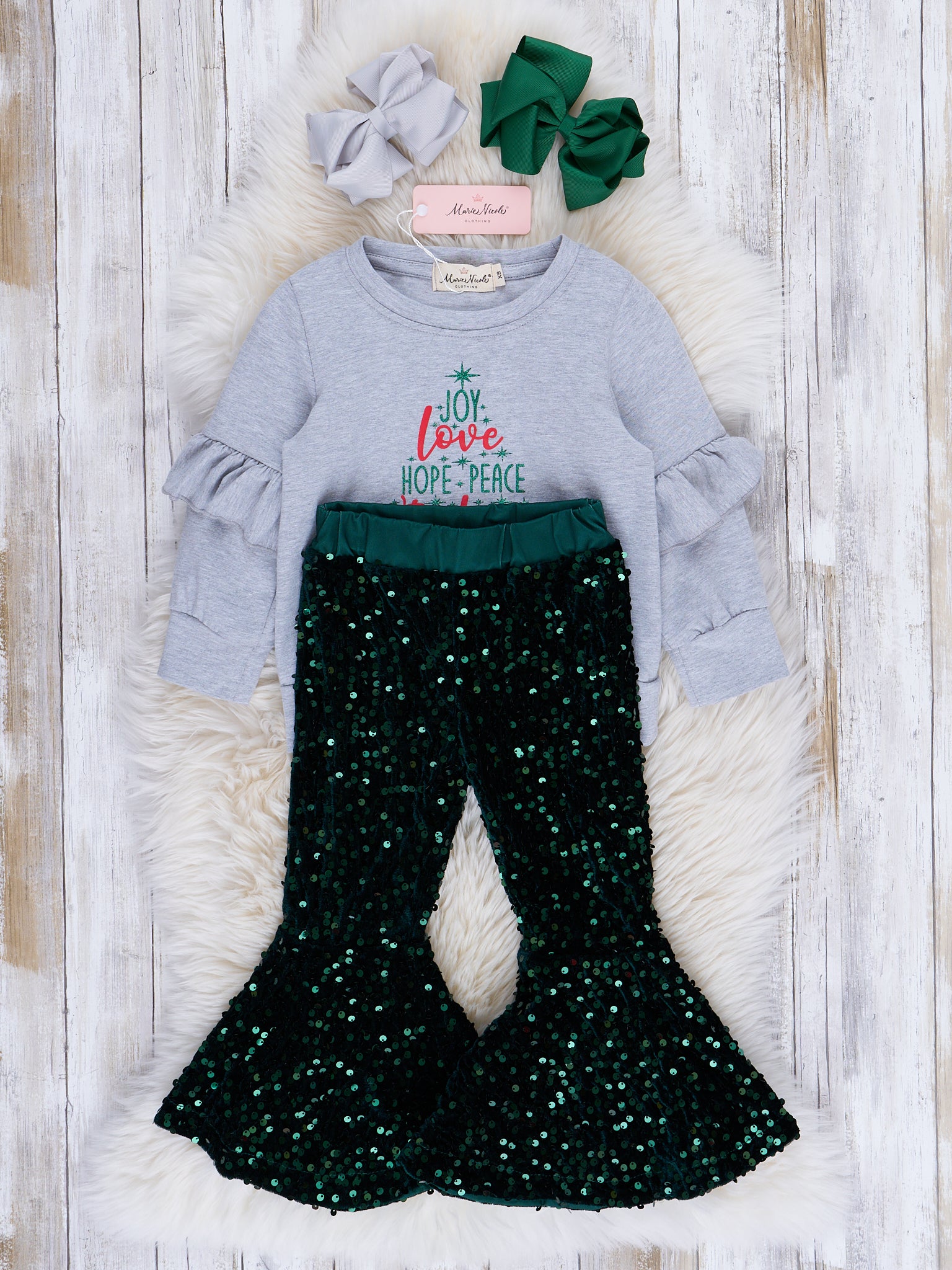 Sequin Bell Bottom Holiday Outfit - Marie Nicole Clothing