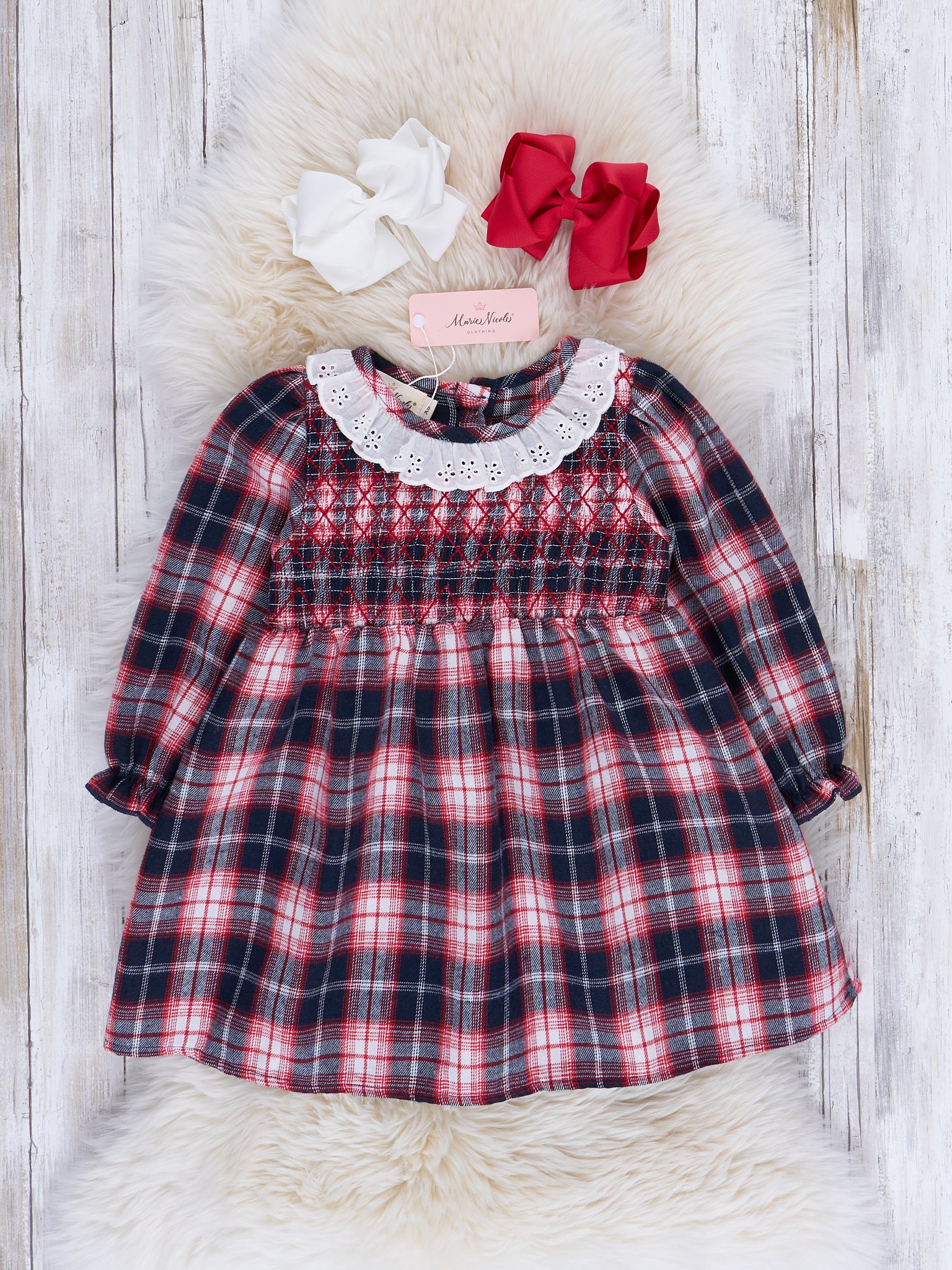 Joyous Plaid Smocked Dress - Marie Nicole Clothing