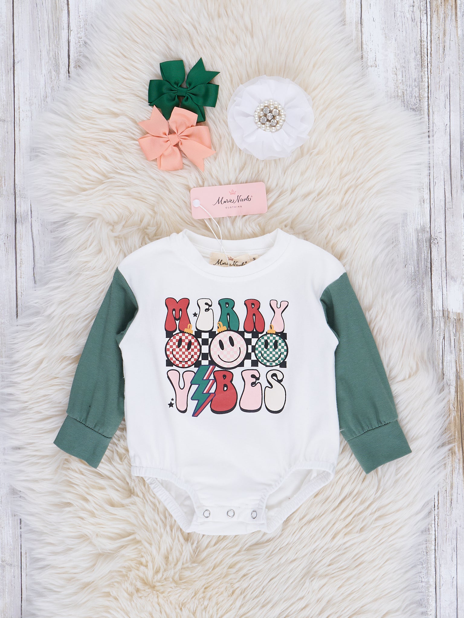 Mom & Me Heather Olive "Merry Vibes" Crew Neck Shirt - Marie Nicole Clothing