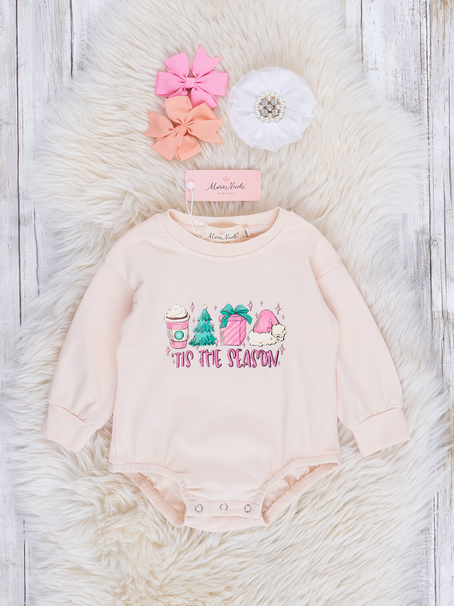 Cream "'Tis the Season" Crew Neck Romper - Marie Nicole Clothing