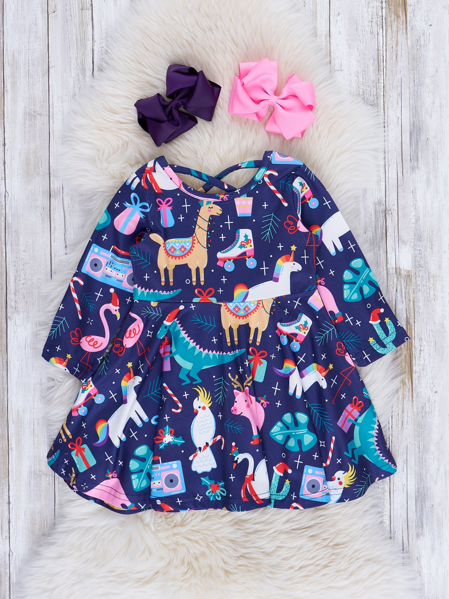 Navy Magical Holiday Creatures Swing Dress - Marie Nicole Clothing