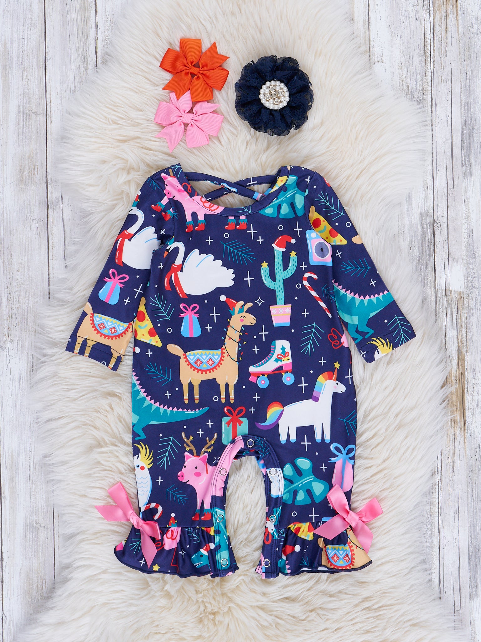 Navy Magical Holiday Creatures Romper - Marie Nicole Clothing