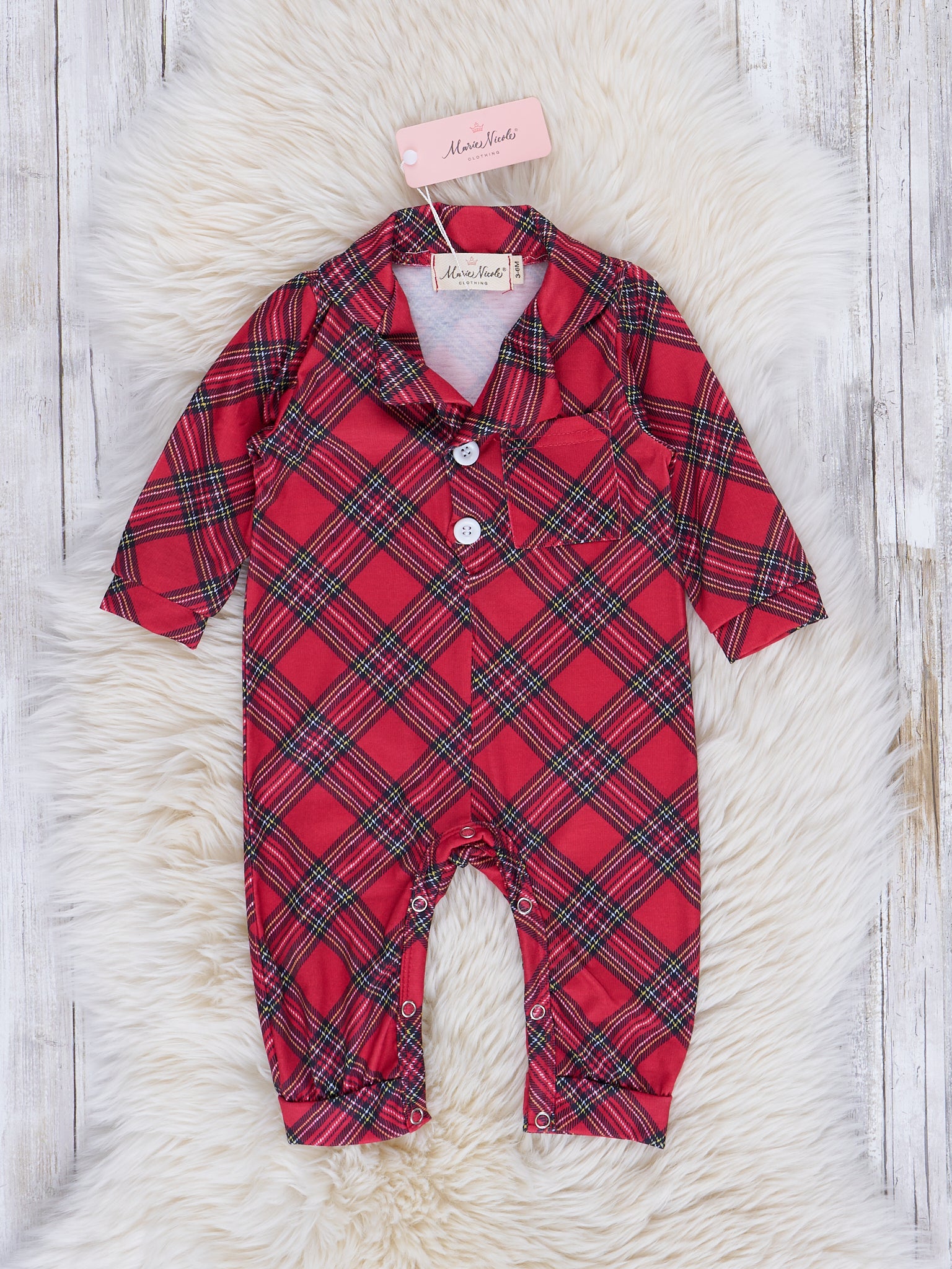 Red & Black Tartan Sleeper Pajamas - Marie Nicole Clothing