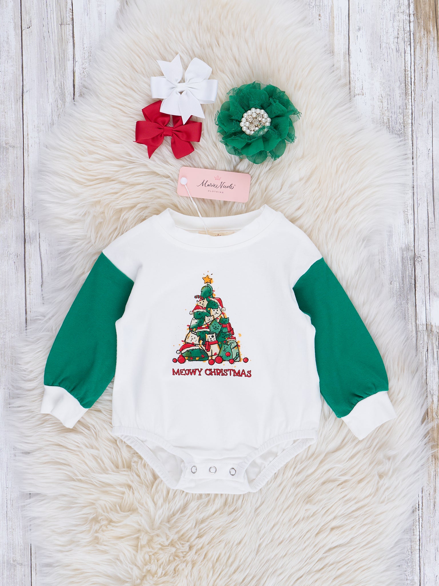 Christmas Trees Raglan Crew Neck Romper - Marie Nicole Clothing