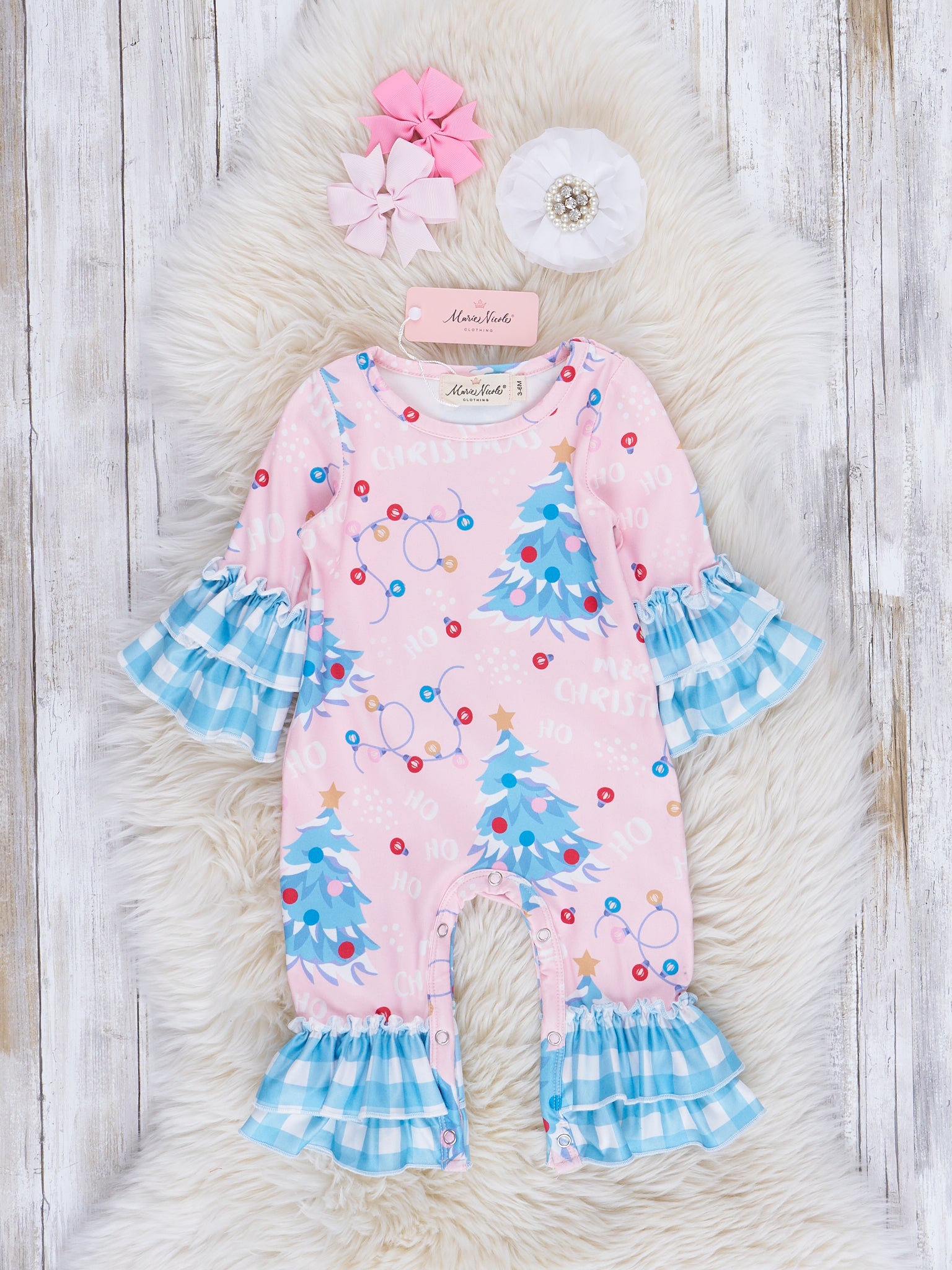 Blue Gingham Holiday Fun Ruffle Romper - Marie Nicole Clothing