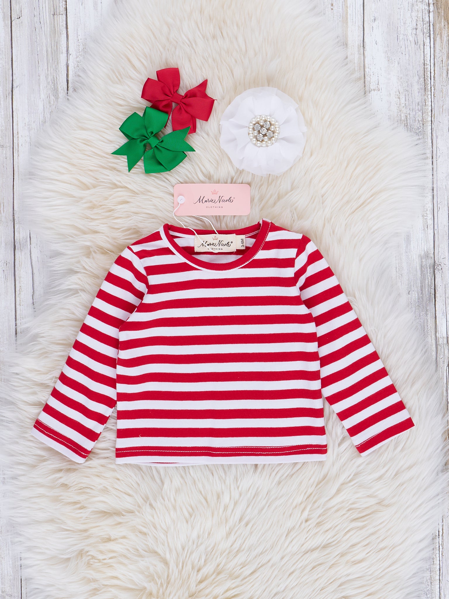 Grey & Red Stripe Gingerbread Overalls Bubble - Marie Nicole Clothing