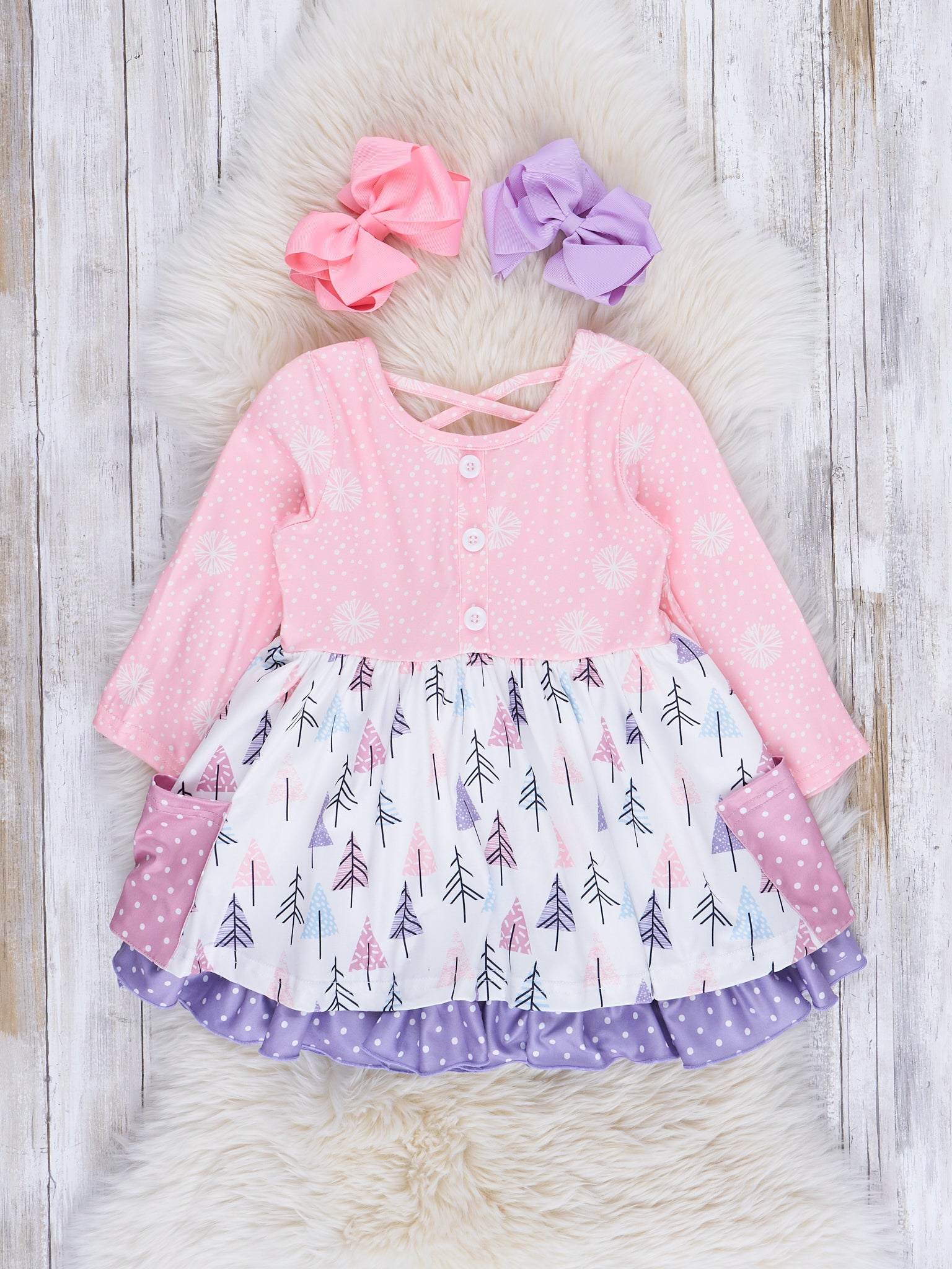 Pink & Purple Winter Time Tiered Ruffle Dress - Marie Nicole Clothing
