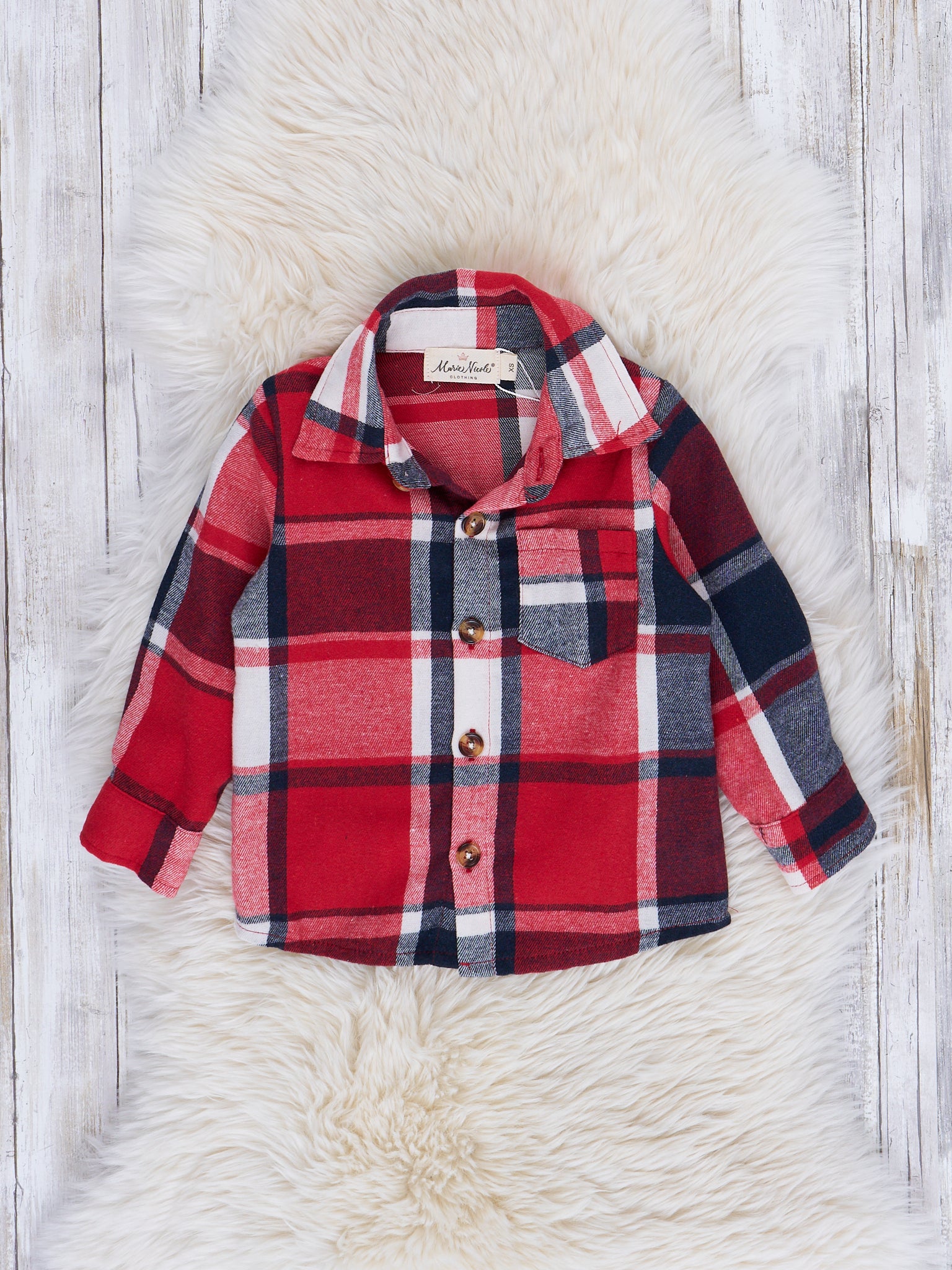 Red & Black Plaid Pocket Flannel Shirt - Marie Nicole Clothing