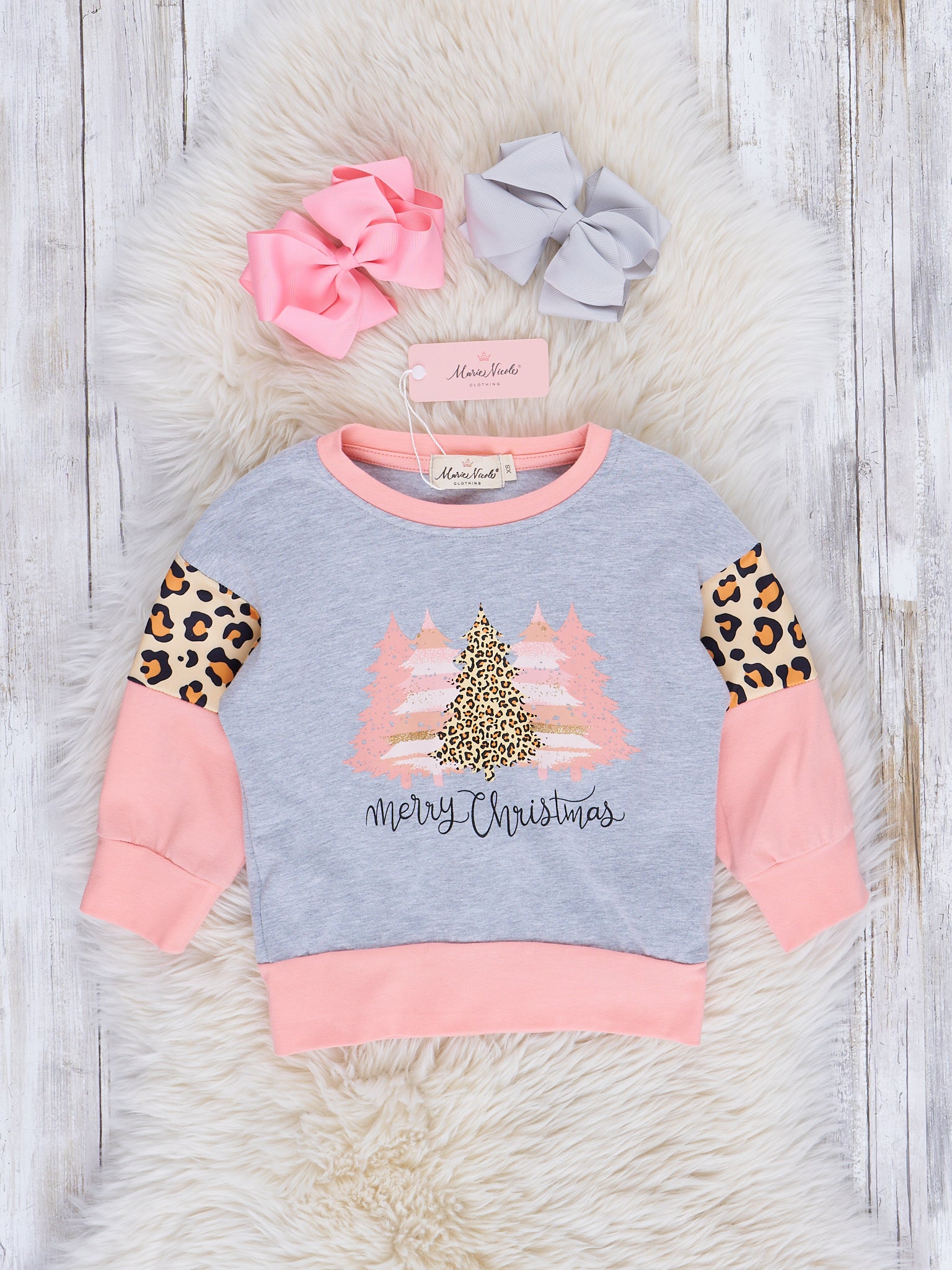 Mom & Me Coral & Leopard Christmas Crew Neck - Marie Nicole Clothing