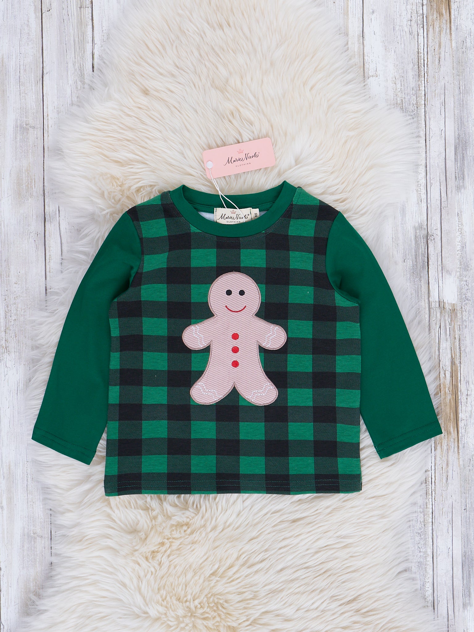 Green Buffalo Plaid Embroidered Gingerbread Shirt - Marie Nicole Clothing