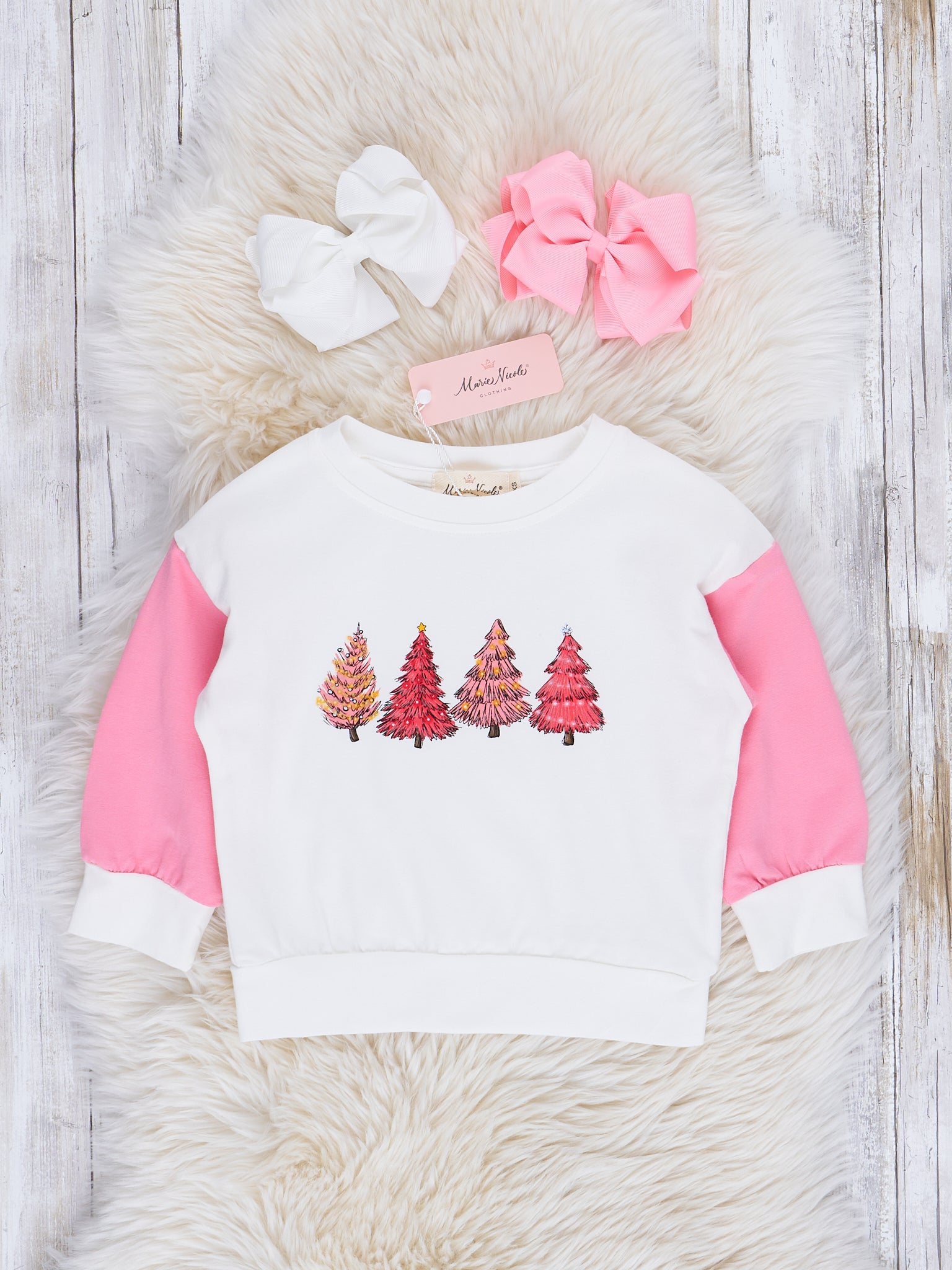 Christmas Trees Raglan Crew Neck Shirt - Marie Nicole Clothing