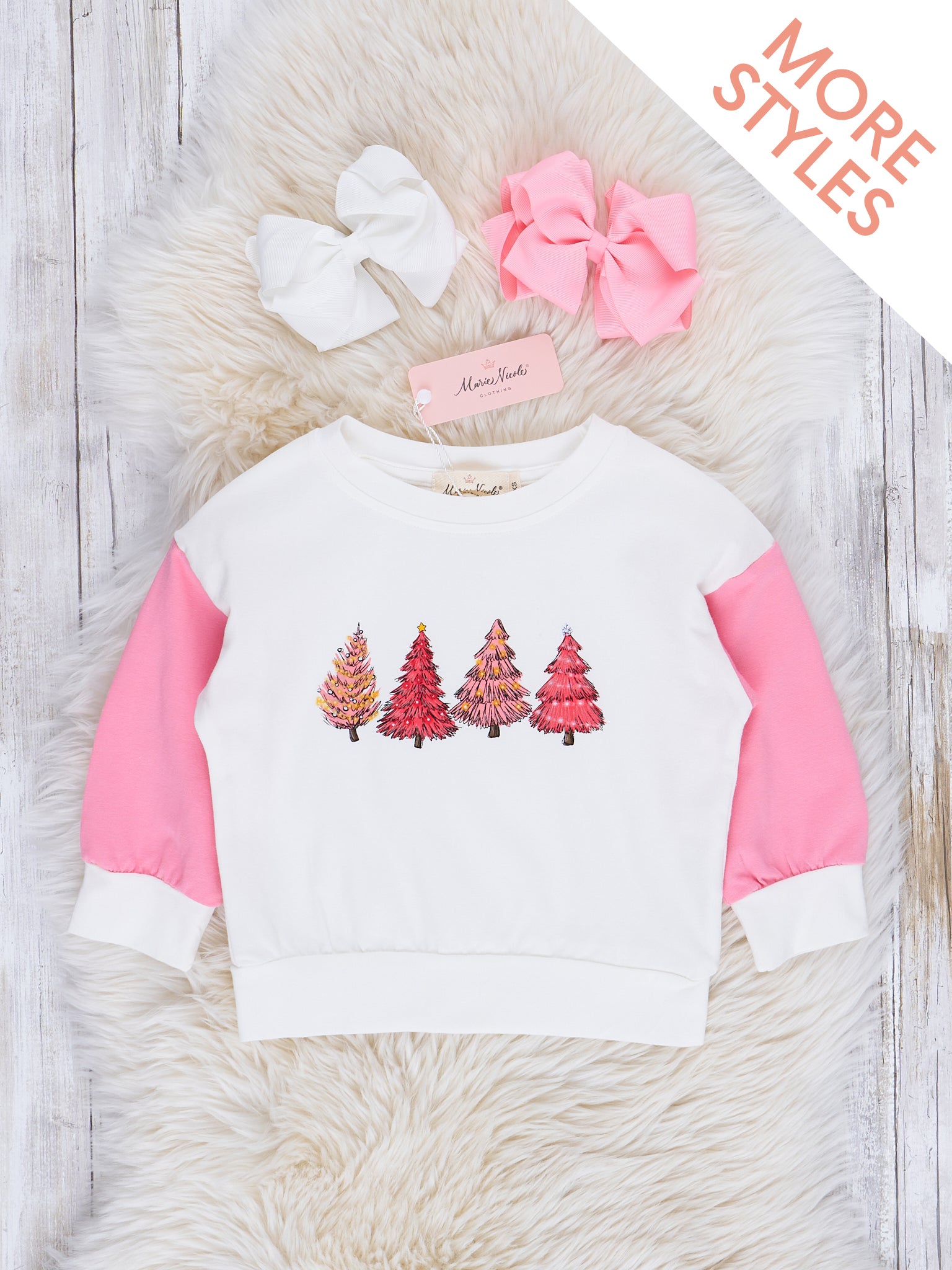 Christmas Trees Raglan Crew Neck Shirt - Marie Nicole Clothing