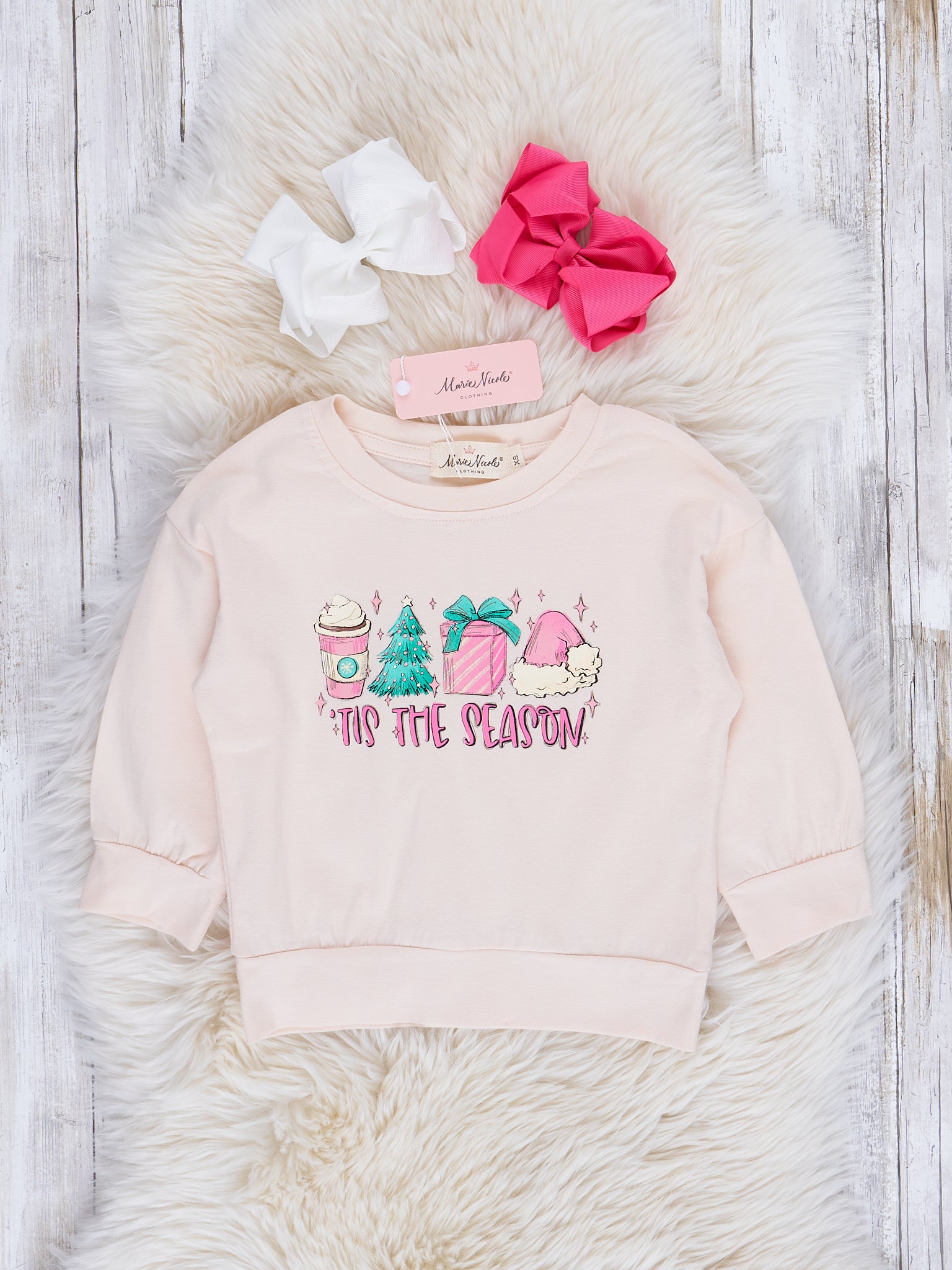 Cream "'Tis the Season" Crew Neck Shirt - Marie Nicole Clothing