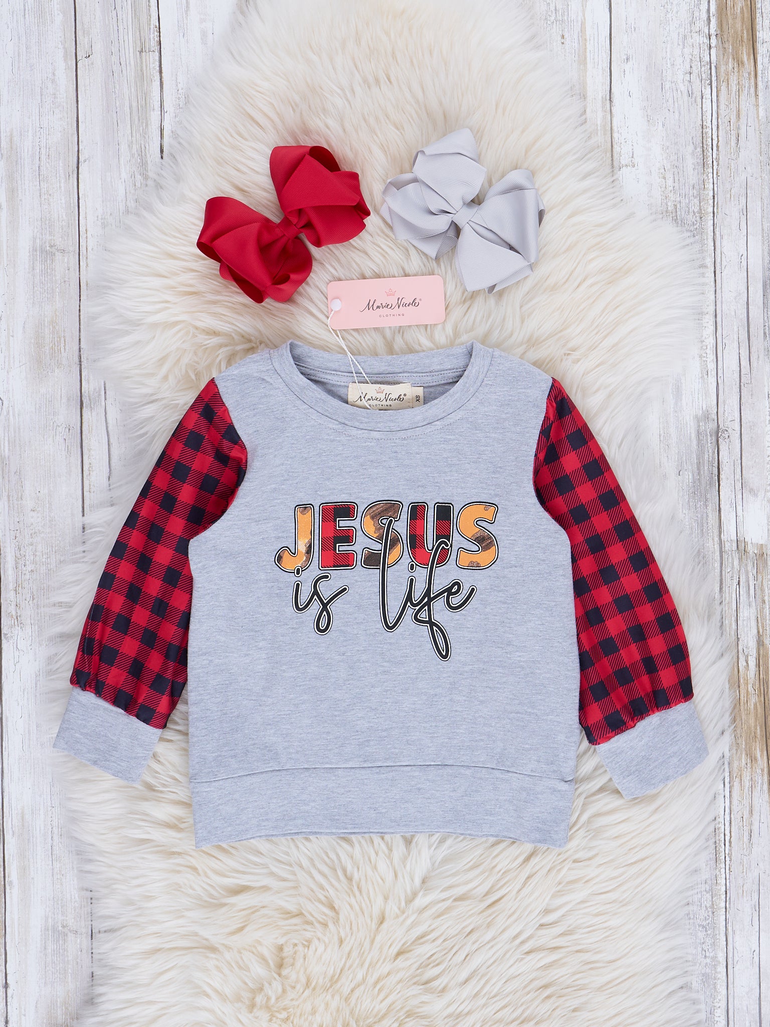 Buffalo Plaid "Jesus is Life" Shirt - Marie Nicole Clothing
