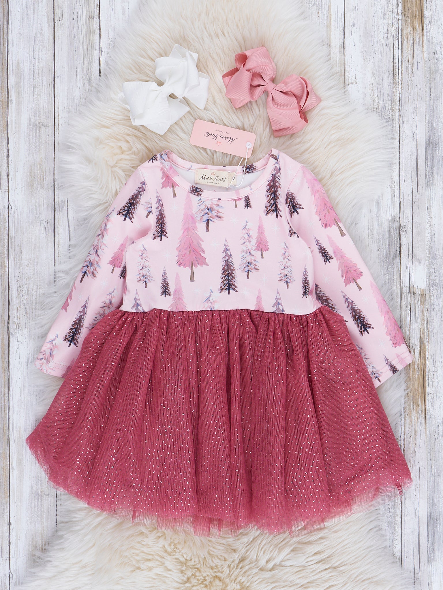 Mauve Trees Sparkle Tulle Dress - Marie Nicole Clothing