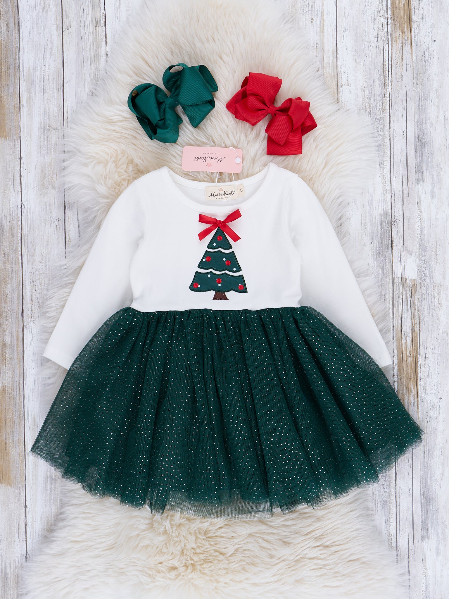 Green Christmas Tree Tulle Swing Dress - Marie Nicole Clothing