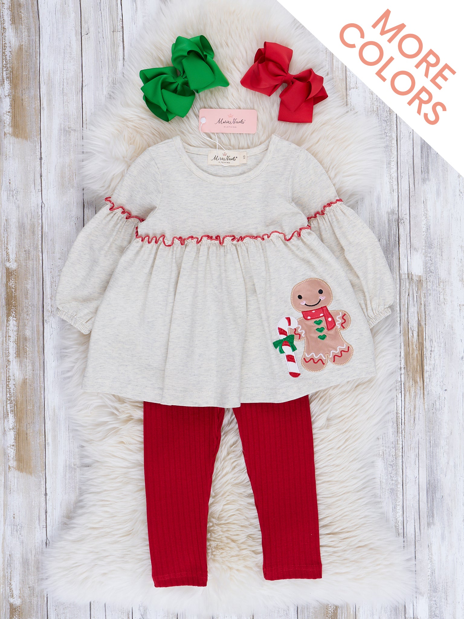 Embroidered Holiday Bubble Sleeve Outfit - Marie Nicole Clothing