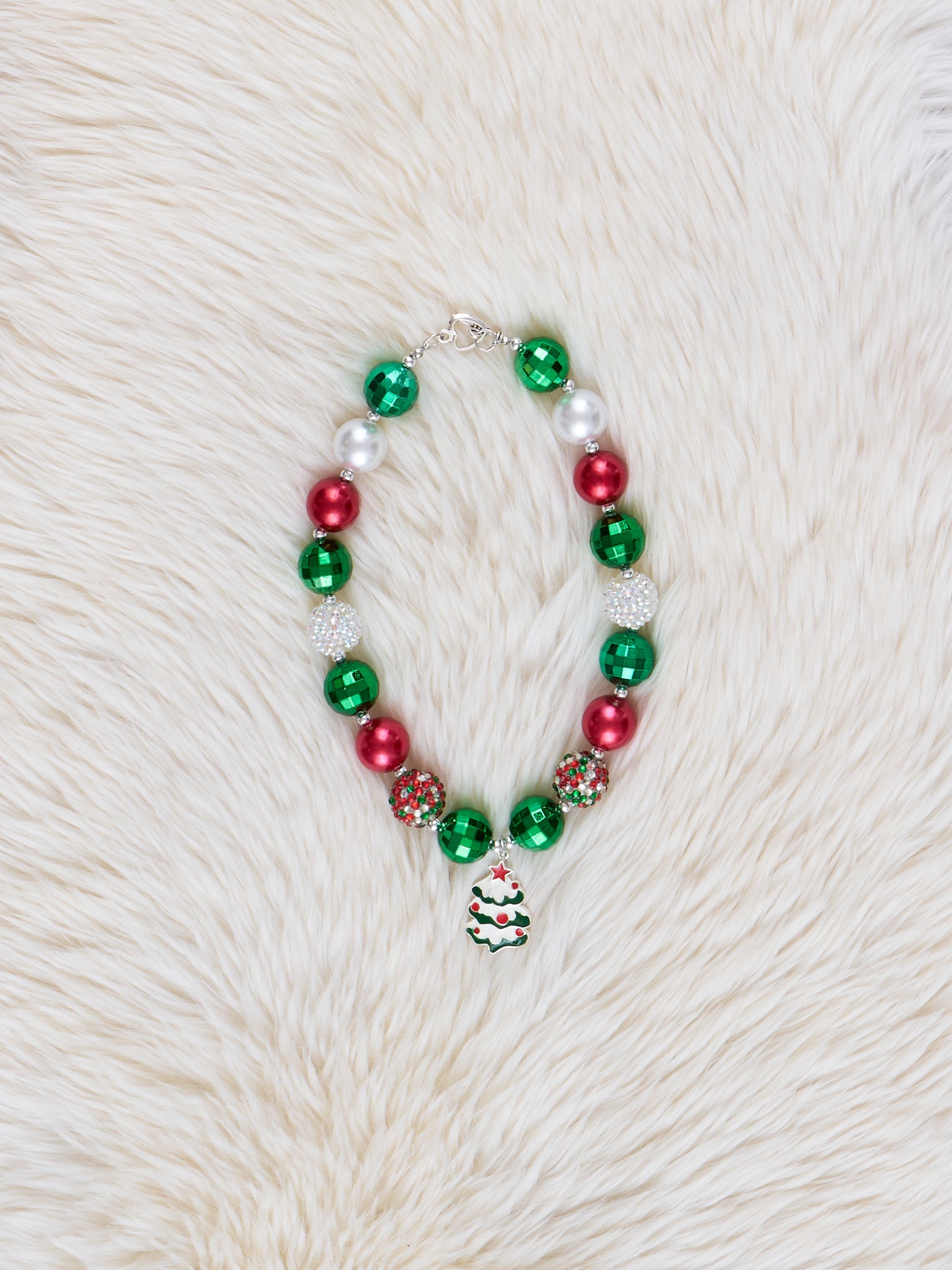Red Pearl Christmas Tree Charm Bubblegum Necklace - Marie Nicole Clothing