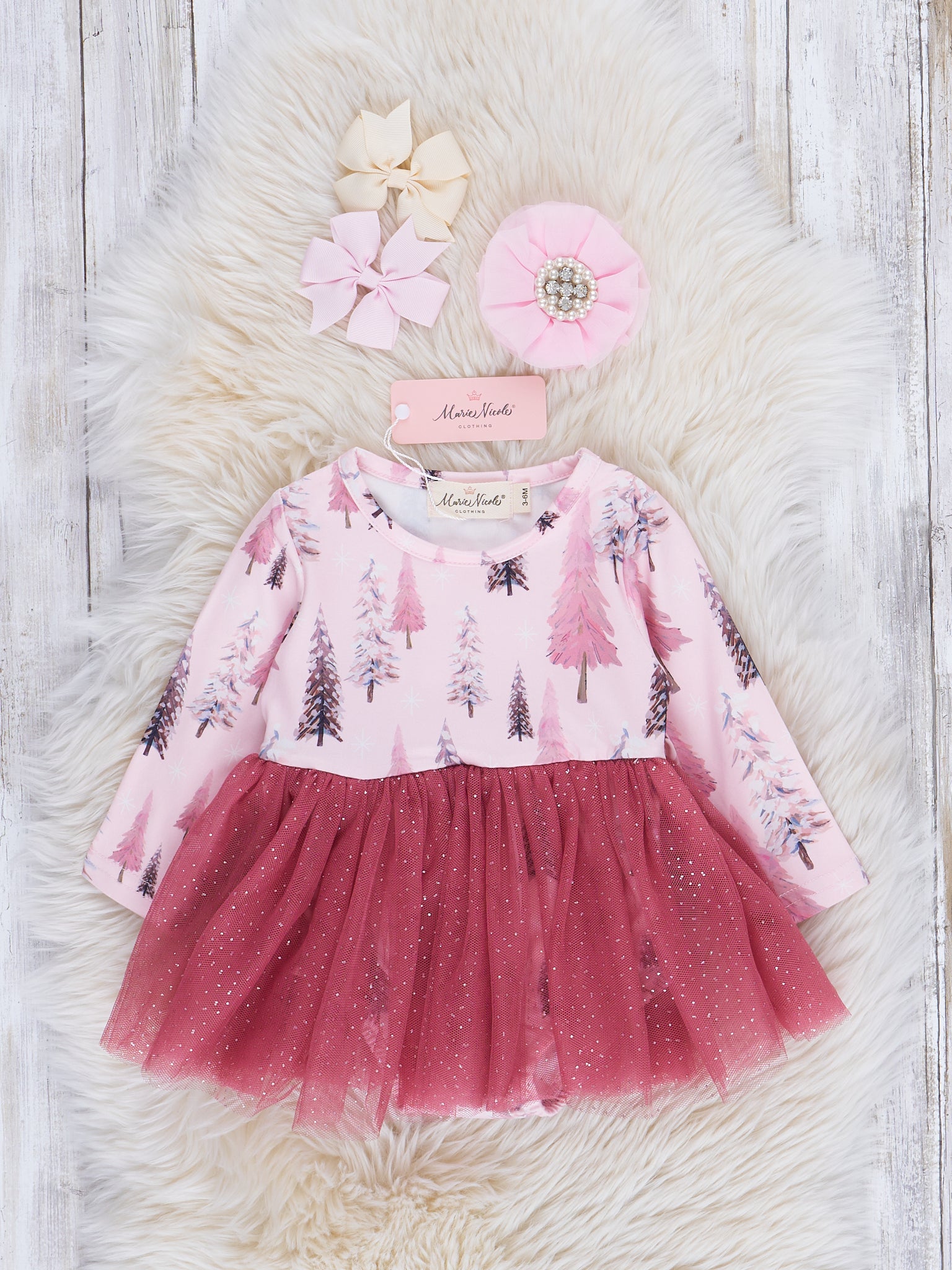 Mauve Trees Sparkle Tulle Romper - Marie Nicole Clothing