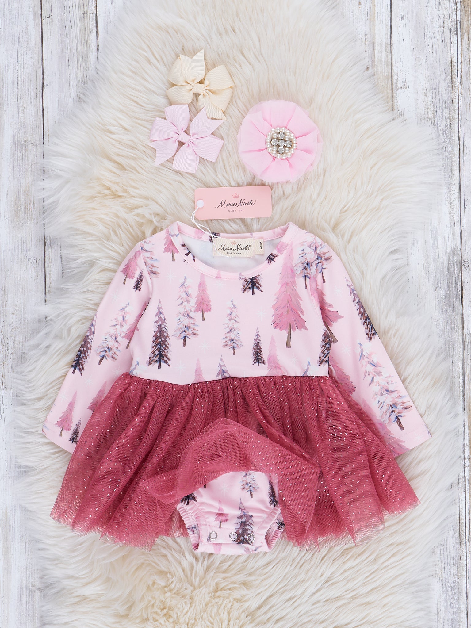 Mauve Trees Sparkle Tulle Romper - Marie Nicole Clothing