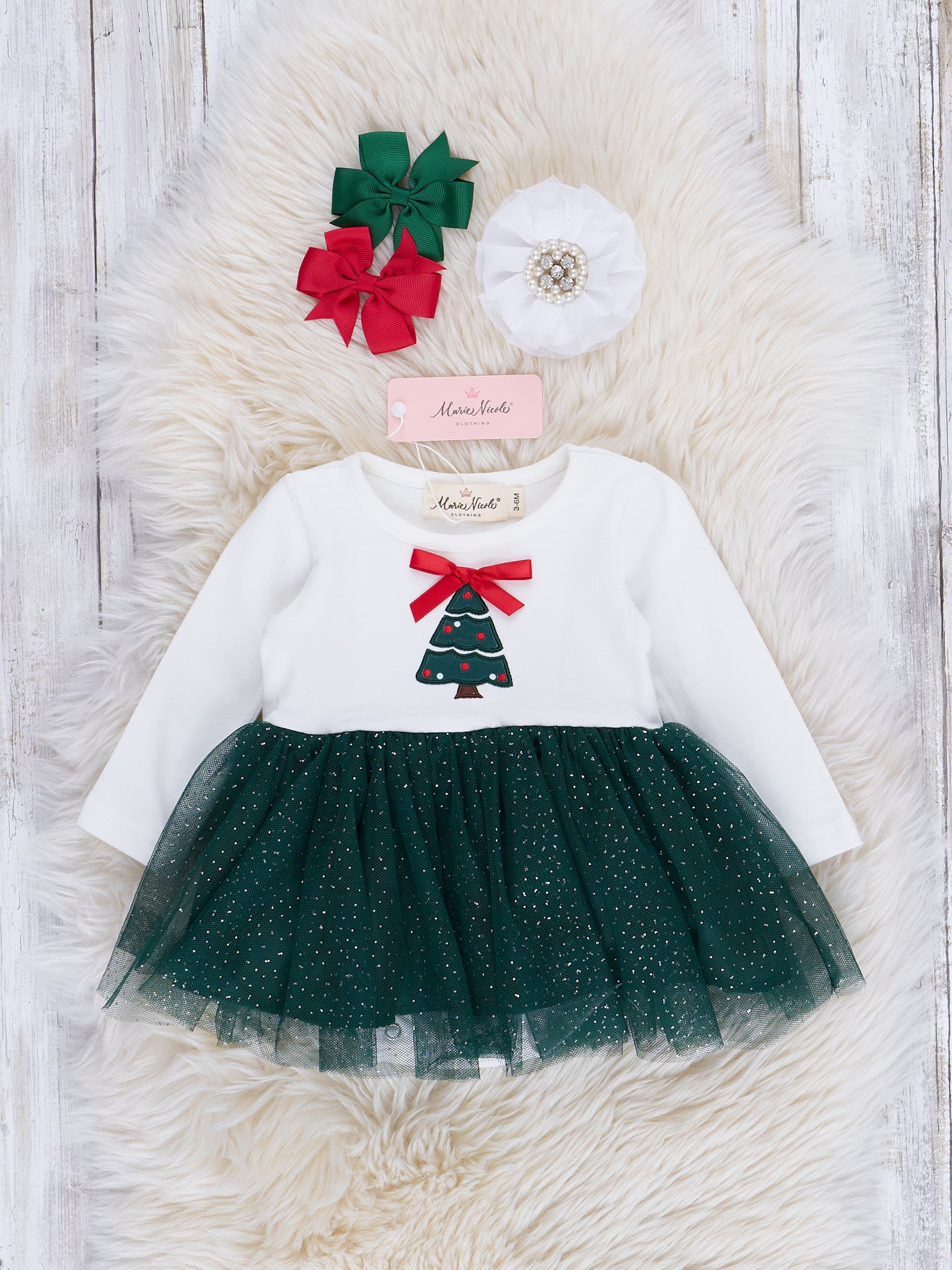 Green Christmas Tree Tulle Romper - Marie Nicole Clothing