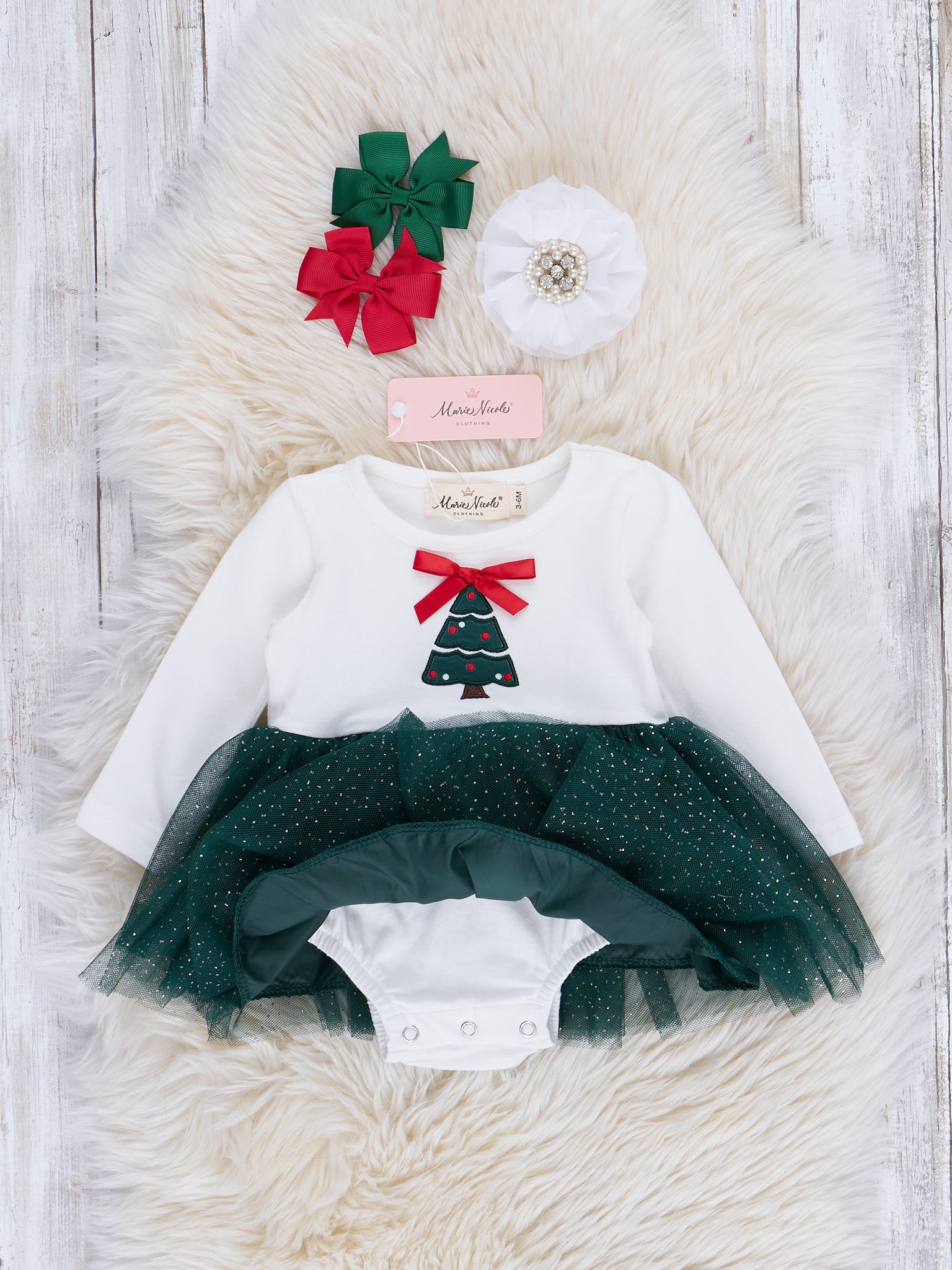 Green Christmas Tree Tulle Romper - Marie Nicole Clothing