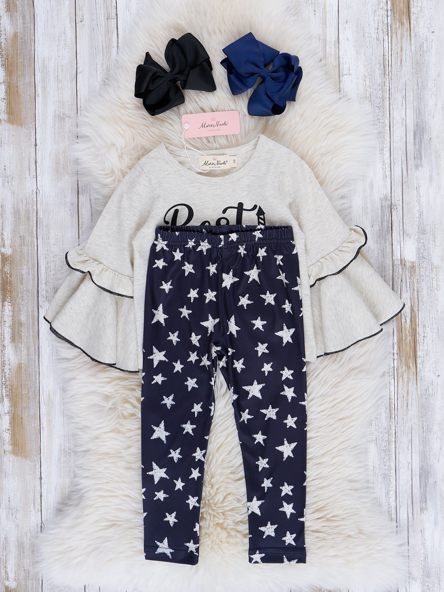 Black & White "Best Year Ever" Bell Sleeve Outfit - Marie Nicole Clothing