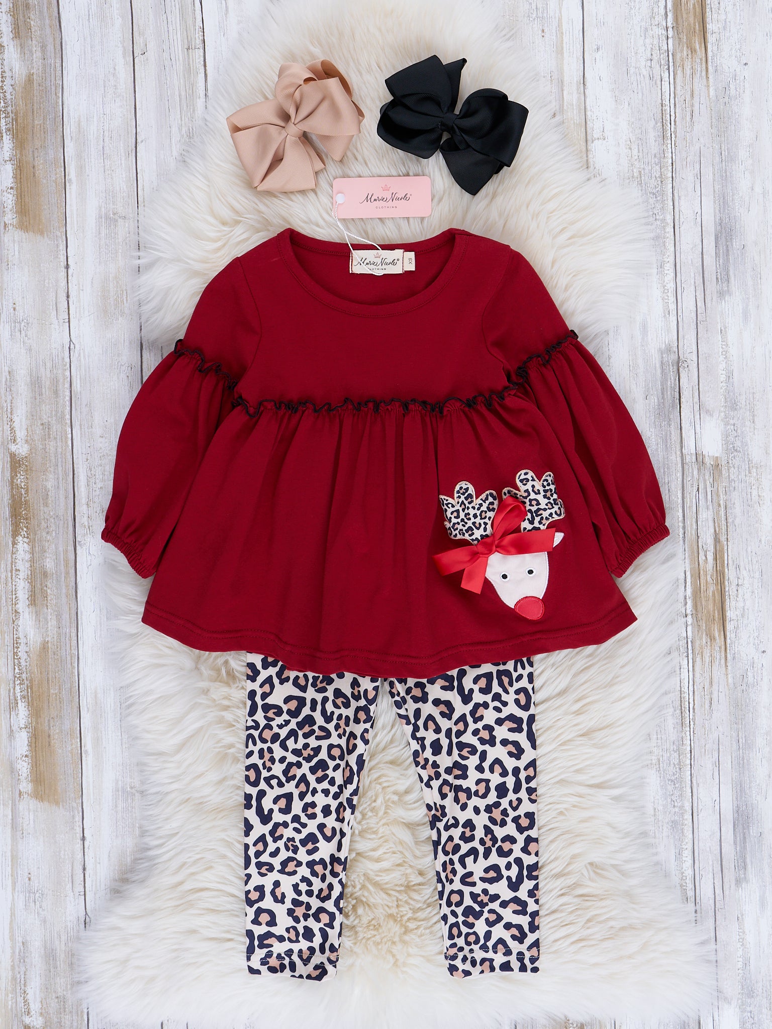 Embroidered Holiday Bubble Sleeve Outfit - Marie Nicole Clothing