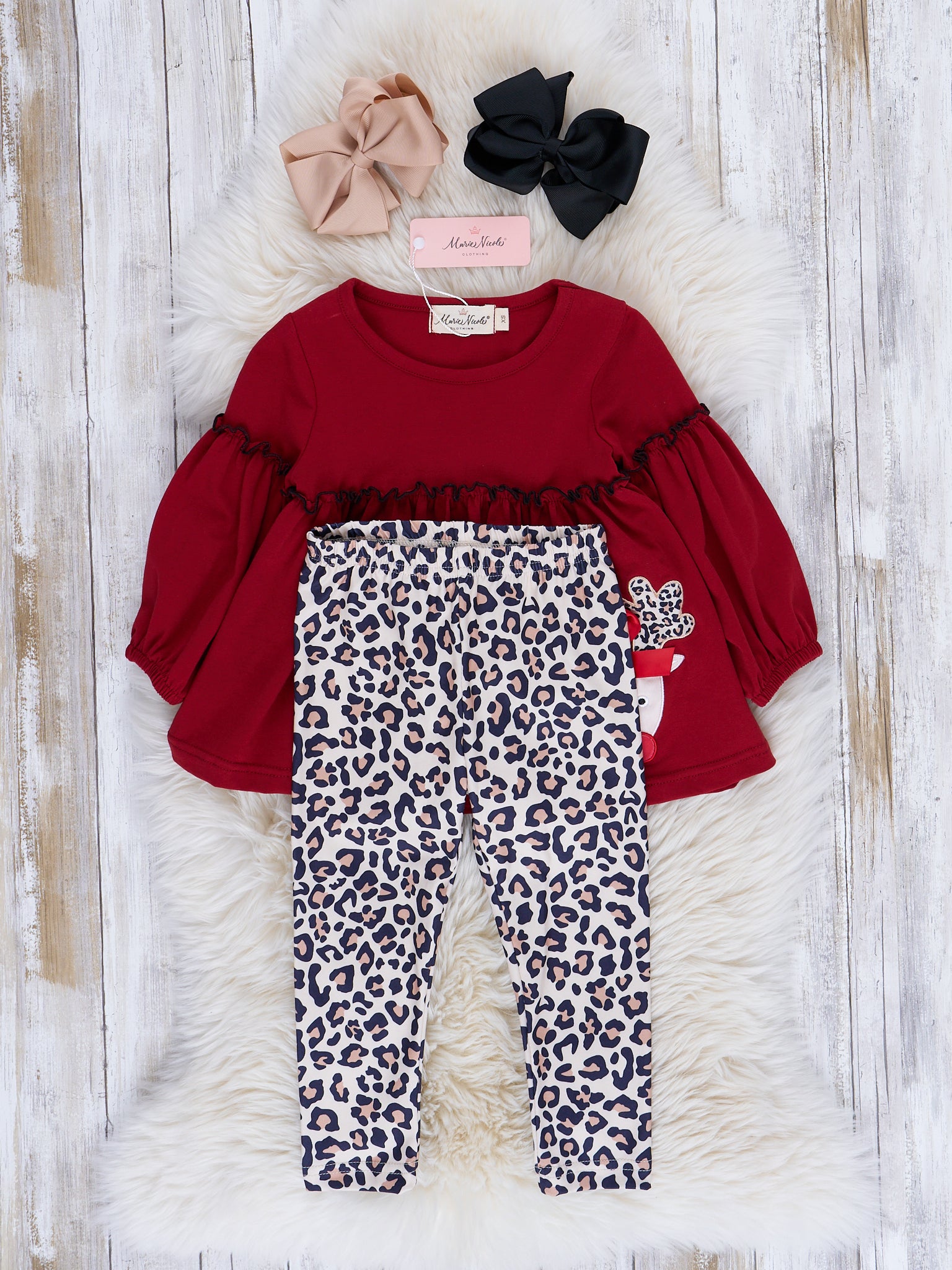 Embroidered Holiday Bubble Sleeve Outfit - Marie Nicole Clothing