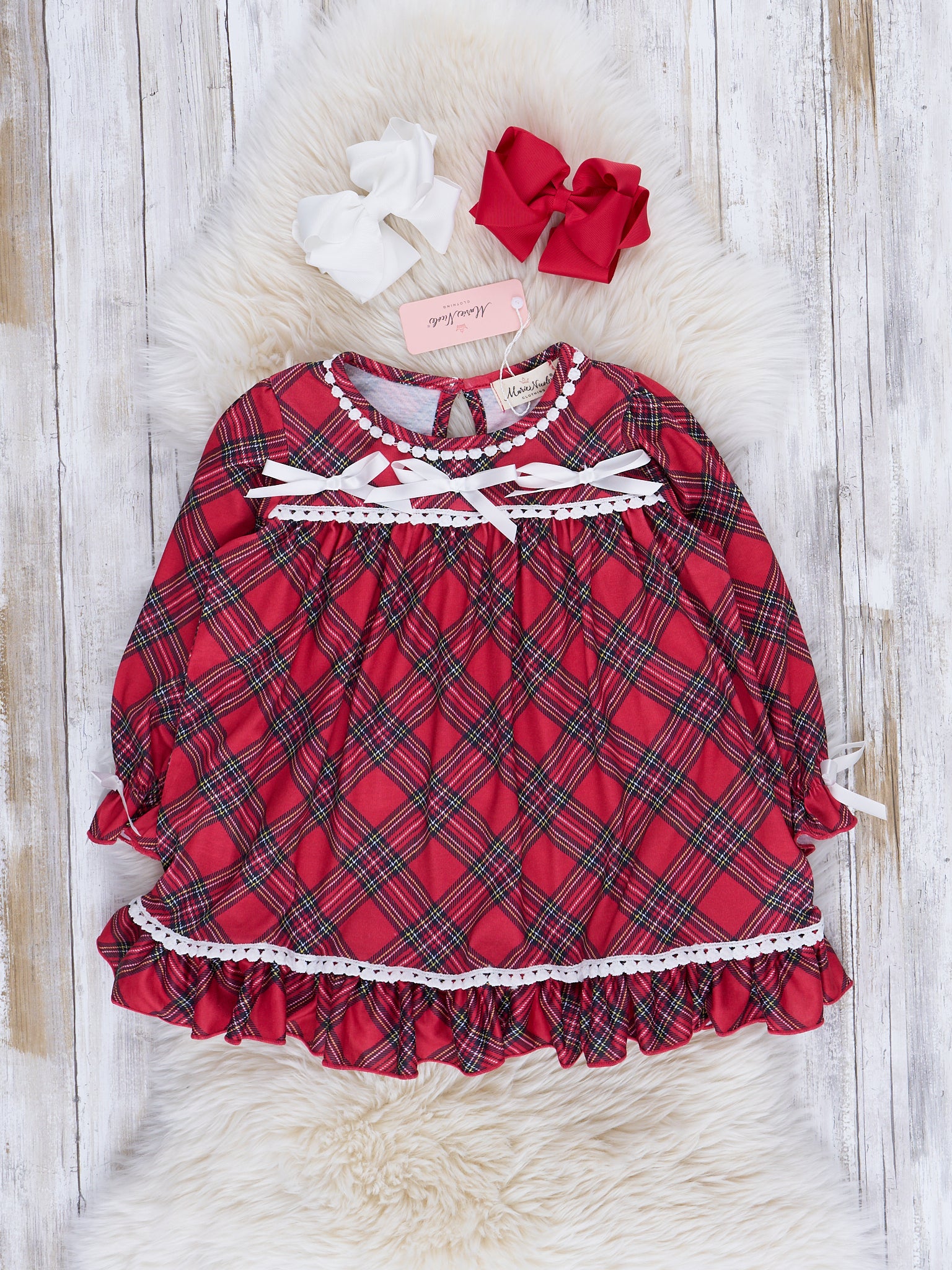 Red & Black Tartan Ruffle Night Gown - Marie Nicole Clothing