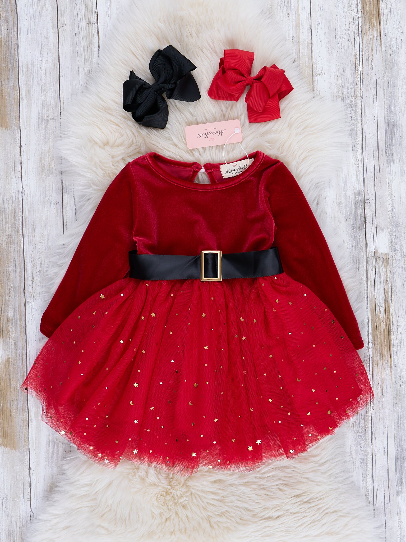 Red Velvet Tulle Party Dress - Marie Nicole Clothing