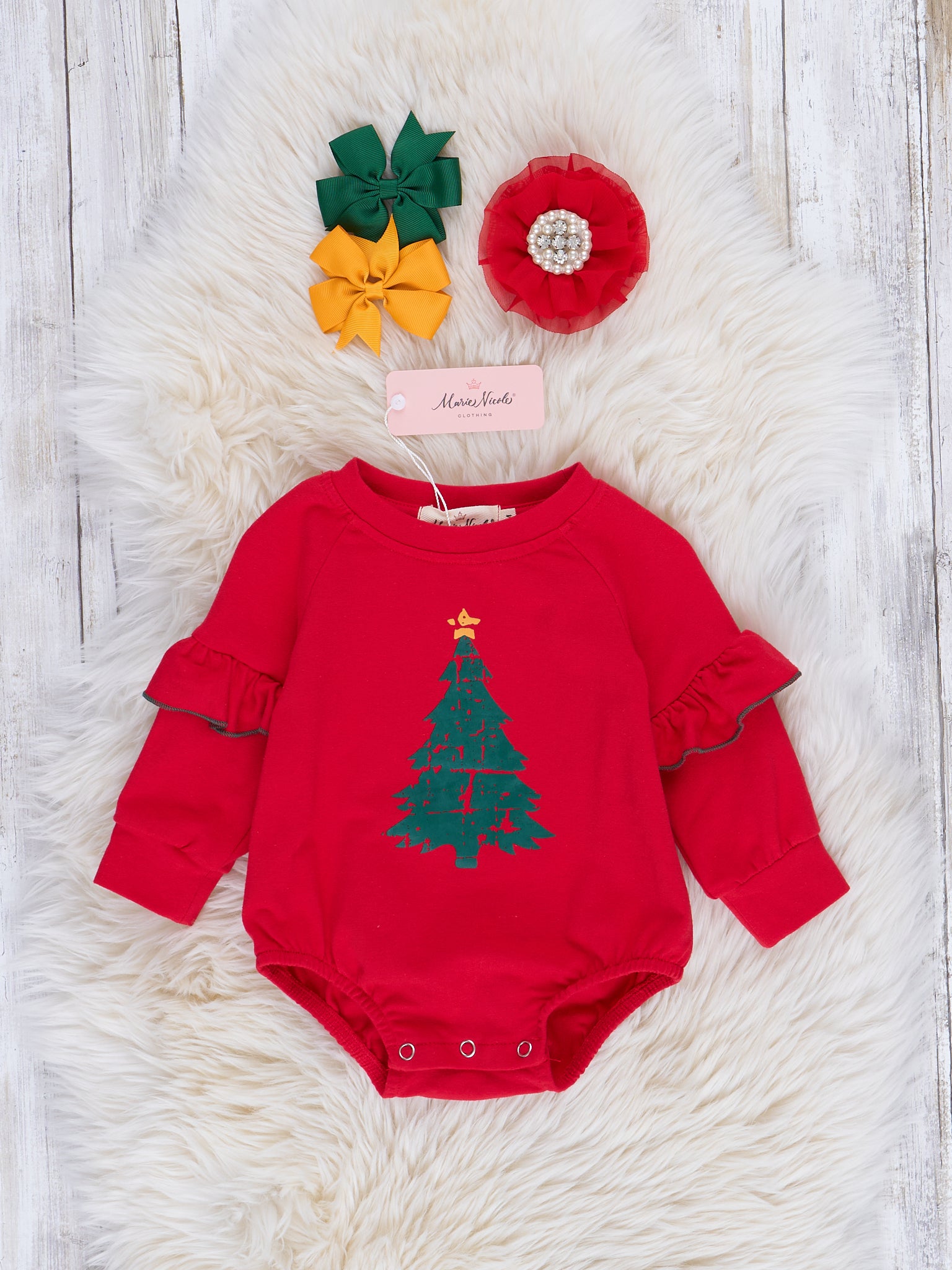 Red & Green Sparkle Tulle Romper w/ Skirt - Marie Nicole Clothing
