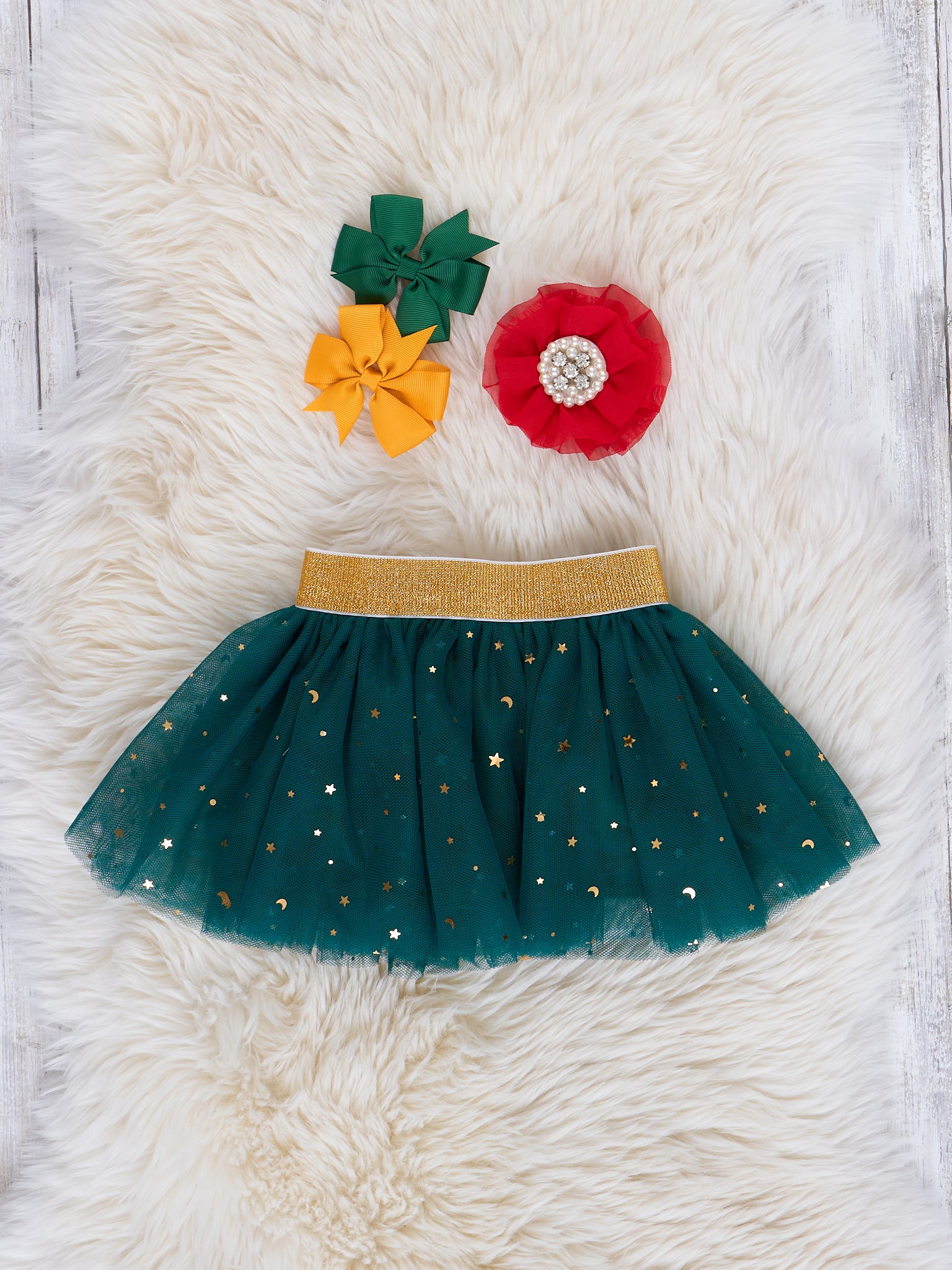 Red & Green Sparkle Tulle Romper w/ Skirt - Marie Nicole Clothing
