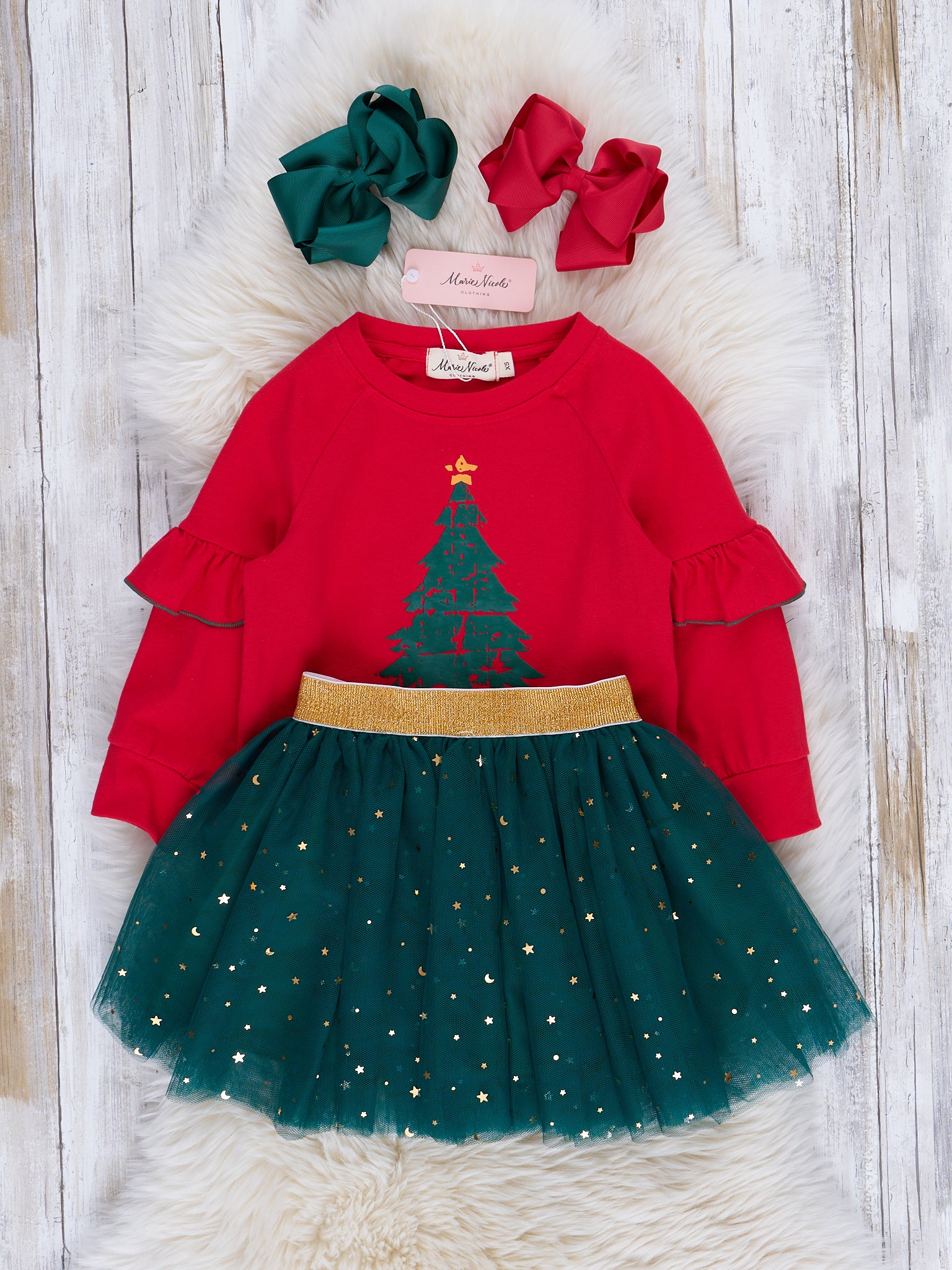 Red & Green Sparkle Tulle Skirt Outfit - Marie Nicole Clothing