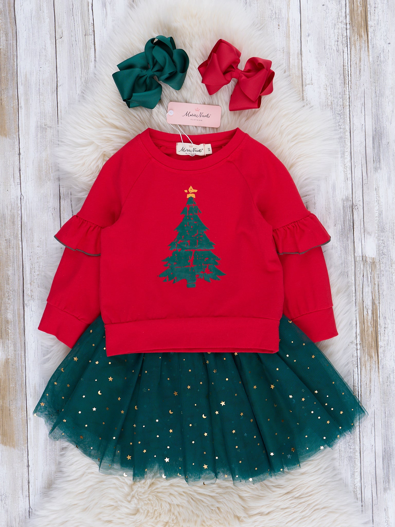 Red & Green Sparkle Tulle Skirt Outfit - Marie Nicole Clothing
