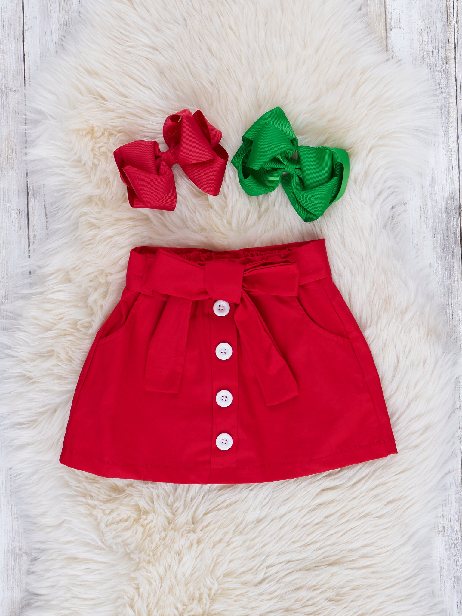 Red & White Bubble Sleeve Christmas Outfit w/ Skirt - Marie Nicole Clothing