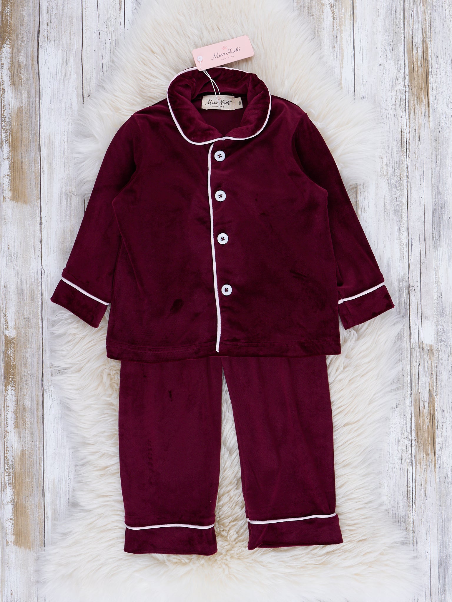 Boys' Christmas Velvet Classic Pajamas - Burgundy - Marie Nicole Clothing