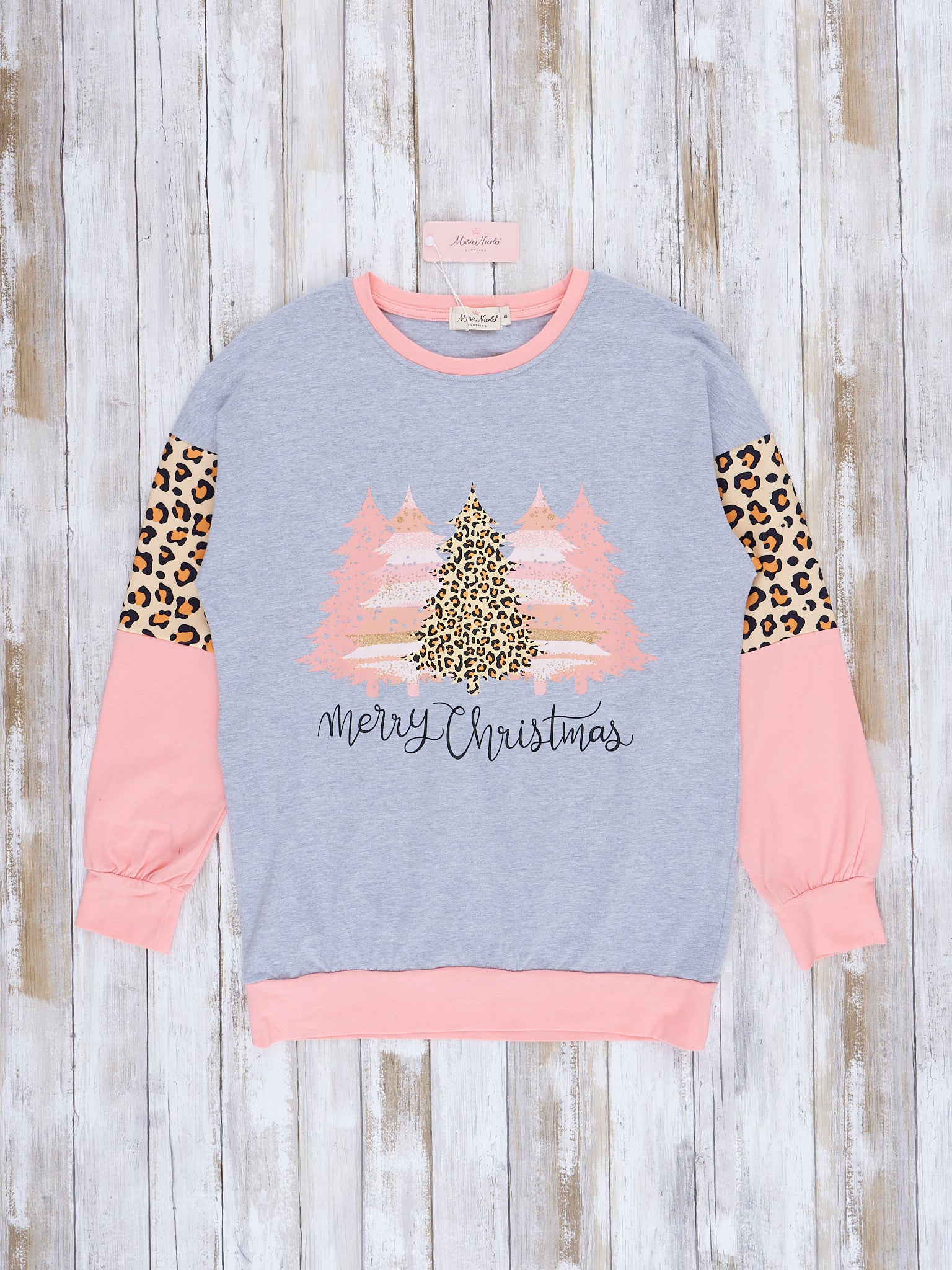 Mom & Me Coral & Leopard Christmas Crew Neck - Marie Nicole Clothing