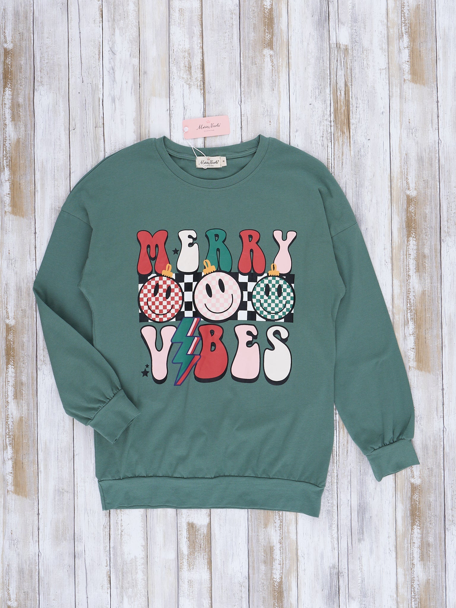 Mom & Me Heather Olive "Merry Vibes" Crew Neck Shirt - Marie Nicole Clothing