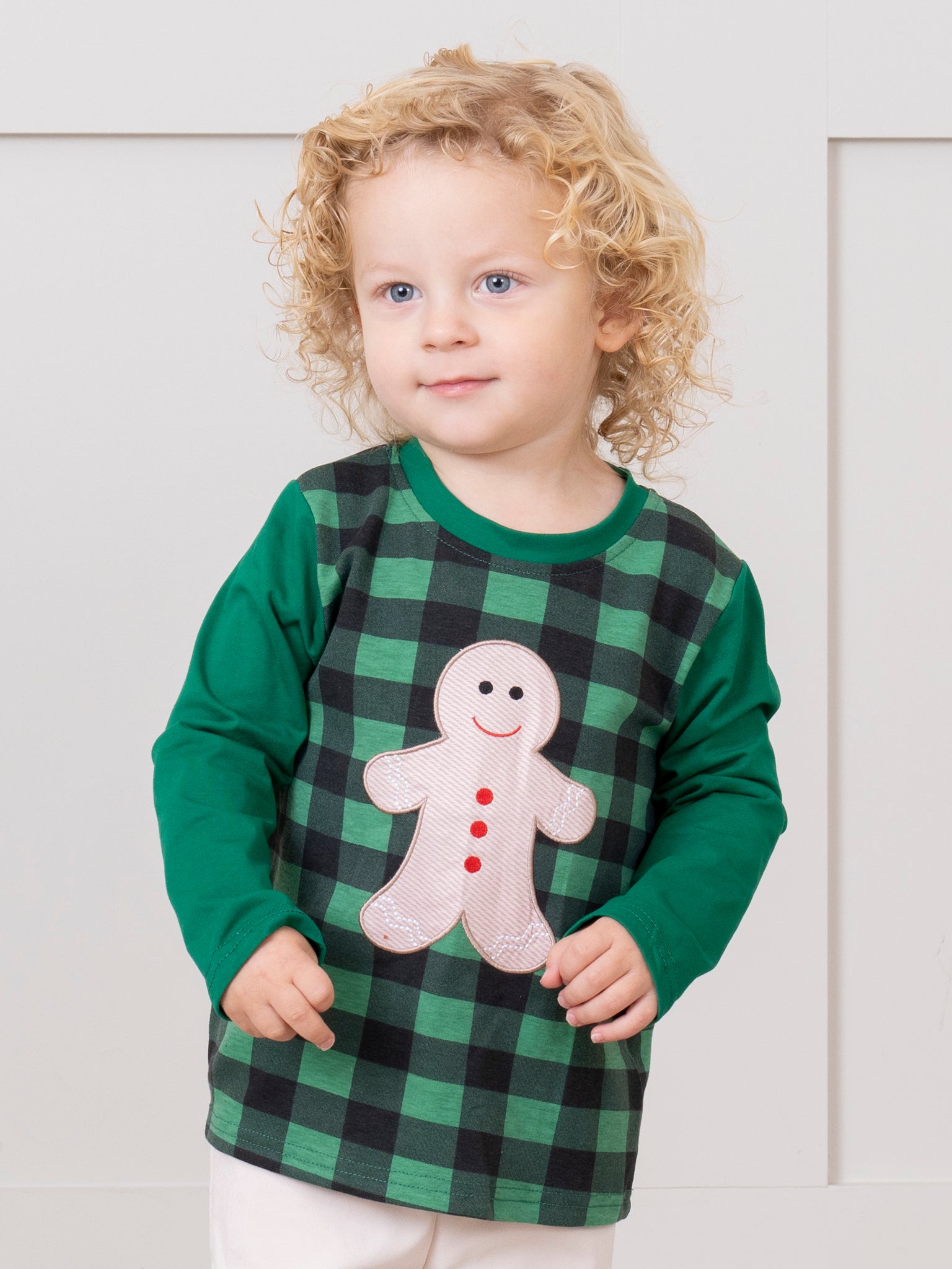 Green Buffalo Plaid Embroidered Gingerbread Shirt - Marie Nicole Clothing