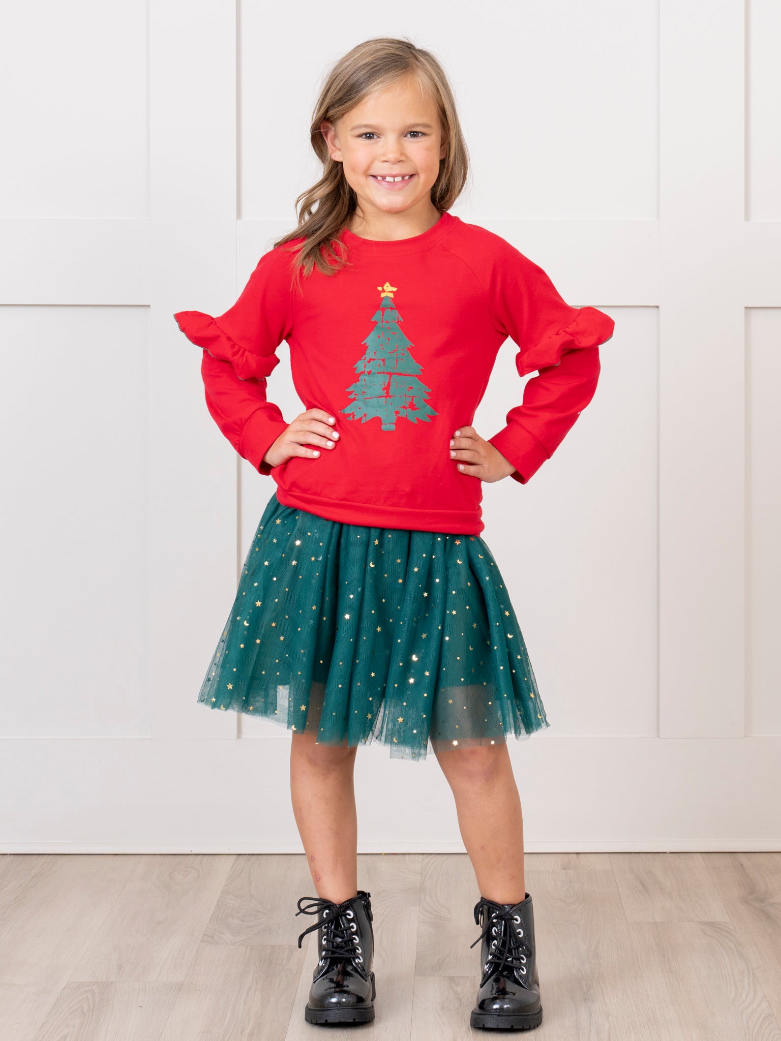 Red & Green Sparkle Tulle Skirt Outfit - Marie Nicole Clothing