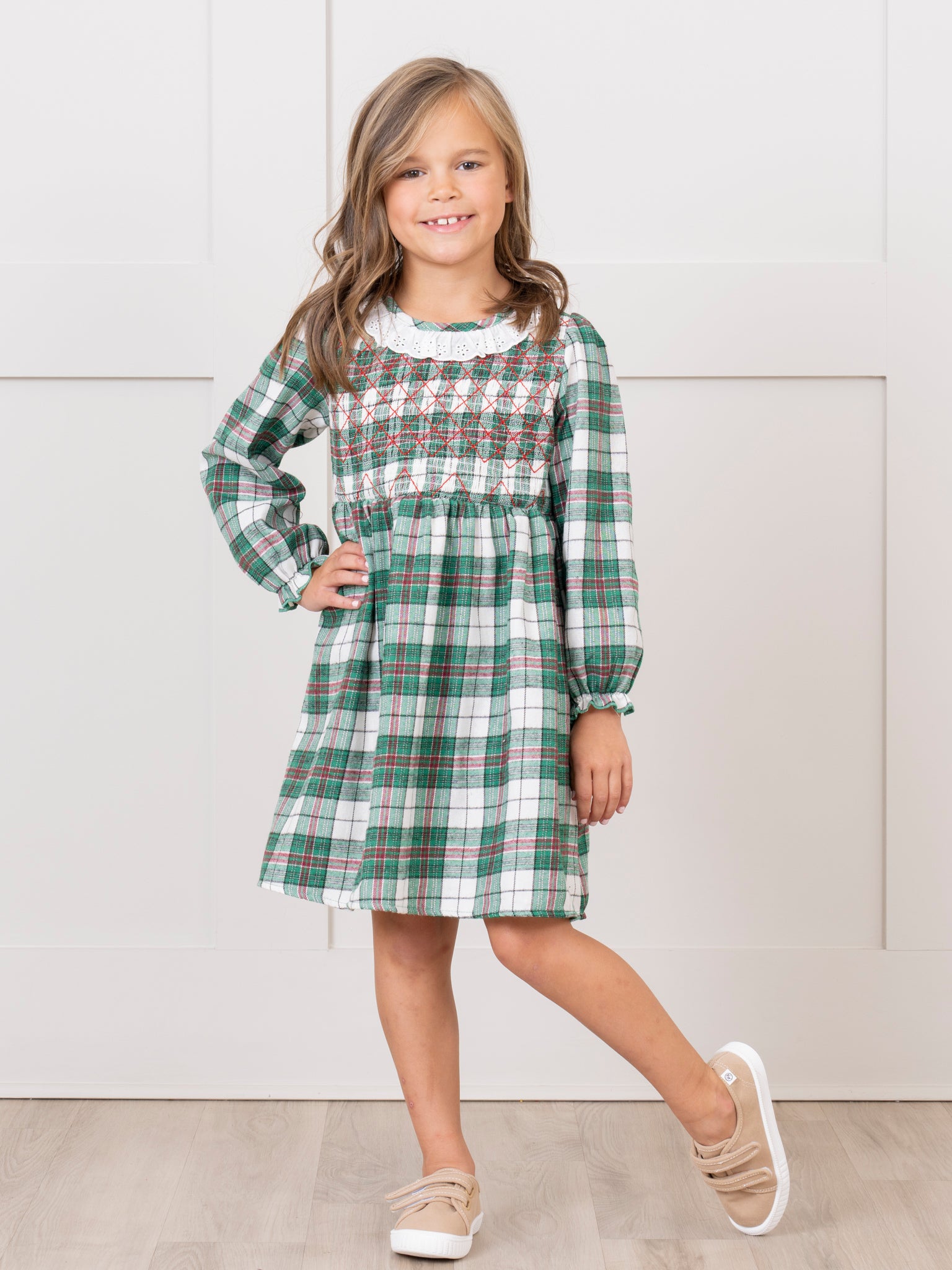 Joyous Plaid Smocked Dress - Marie Nicole Clothing