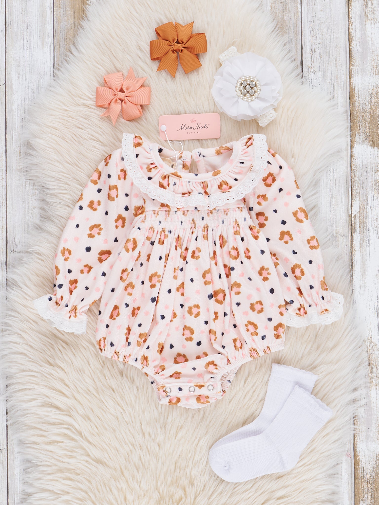 Sweet Little Leopard Ruffle Bubble Romper - Marie Nicole Clothing