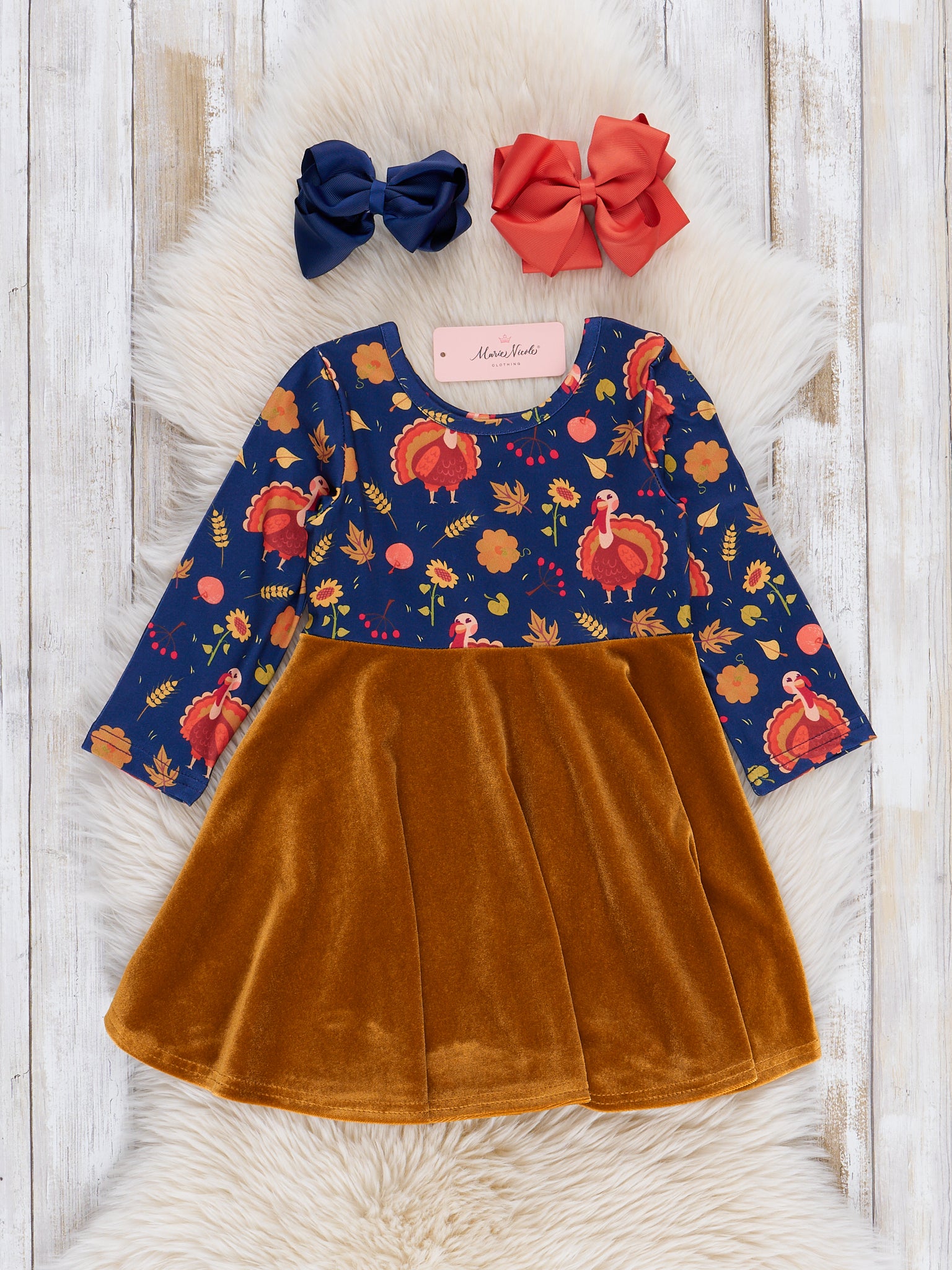 Crushed Velvet Turkey Dress - Marie Nicole Clothing