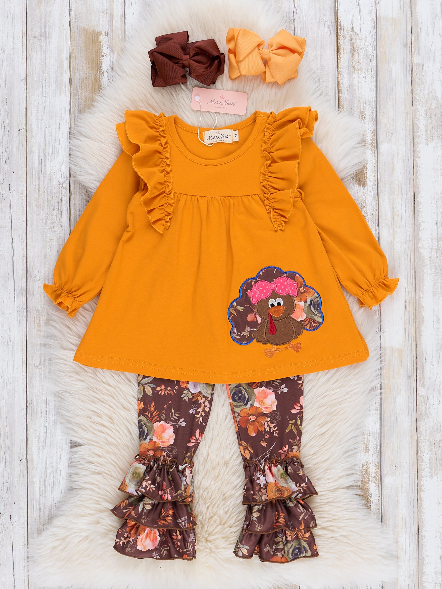 Mustard Turkey Floral Outfit - Marie Nicole Clothing
