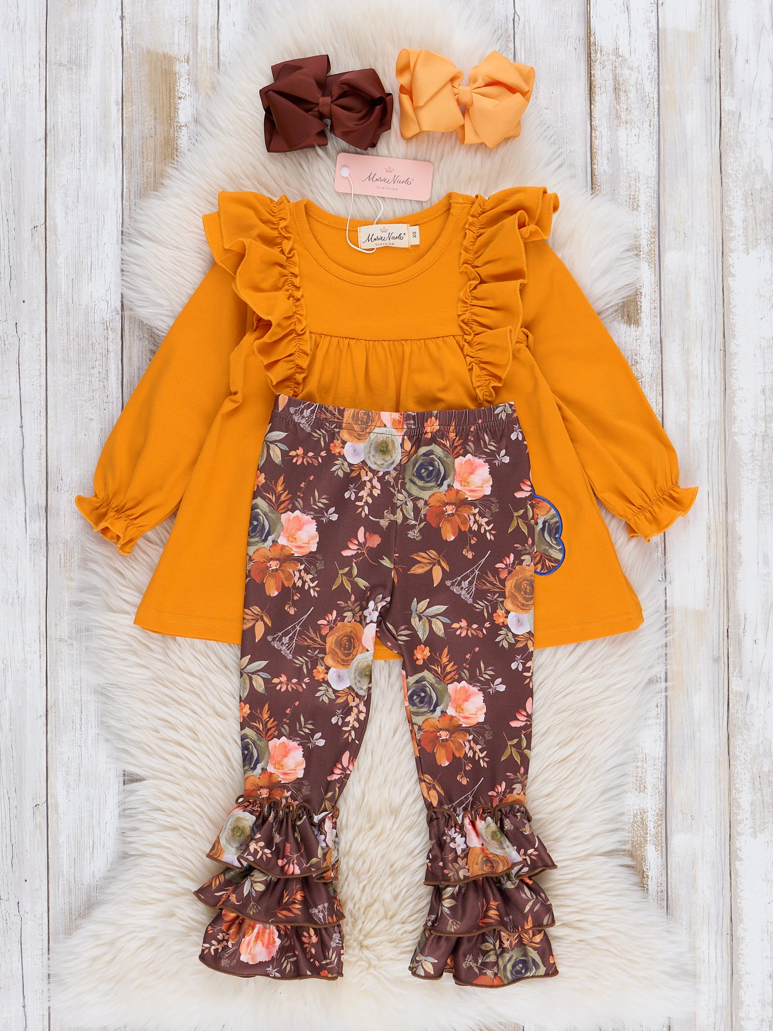 Mustard Turkey Floral Outfit - Marie Nicole Clothing