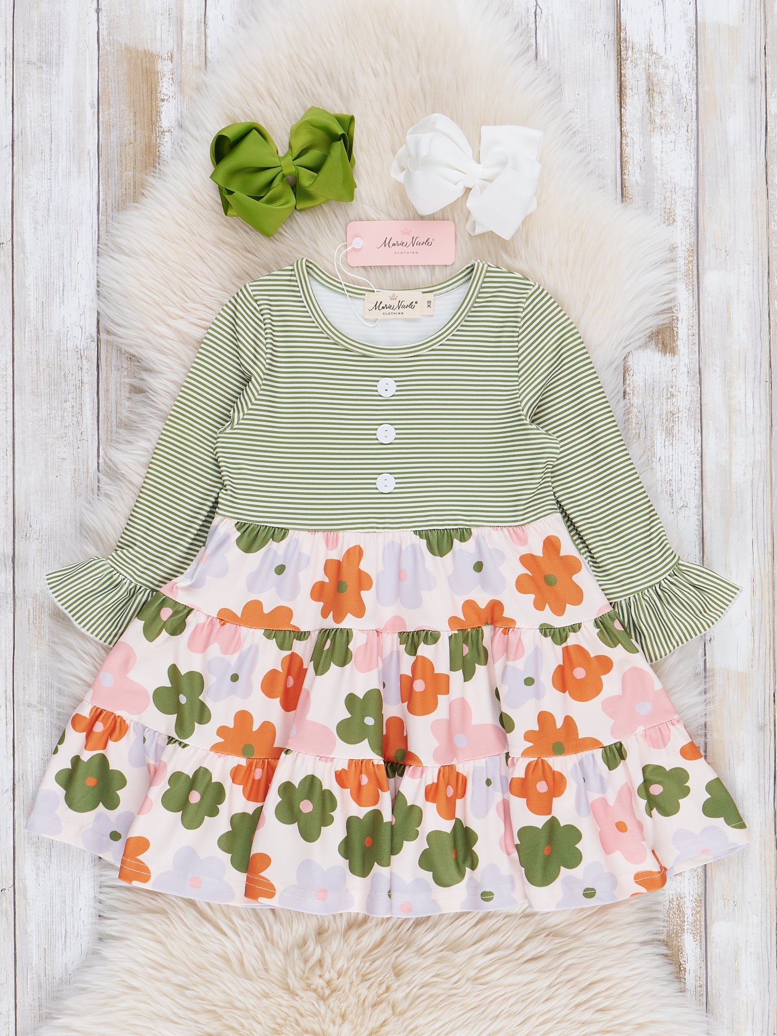Orange & Green Beautiful Blooms Ruffle Dress - Marie Nicole Clothing