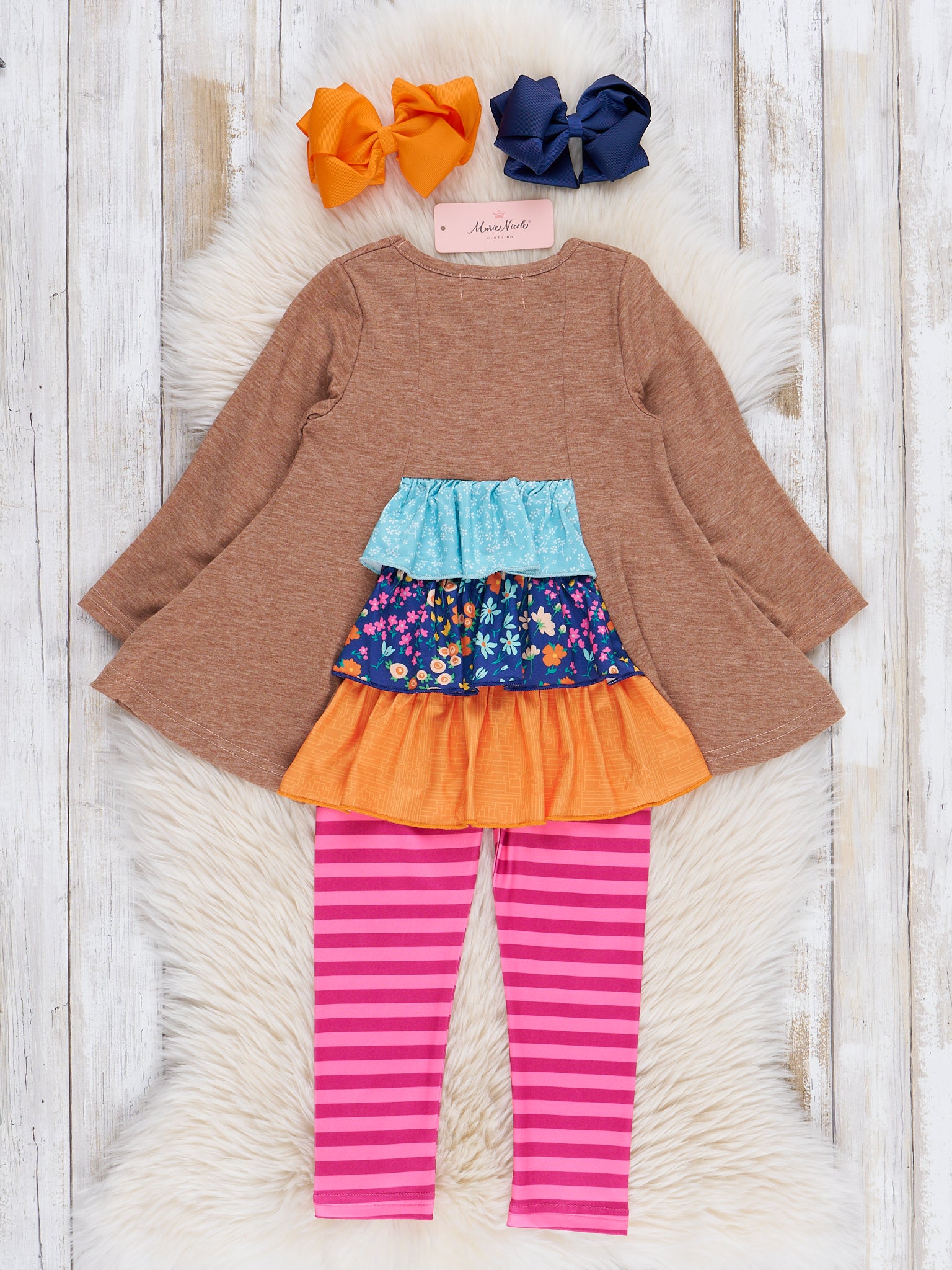 Tan & Pink Stripe Turkey Time Outfit - Marie Nicole Clothing