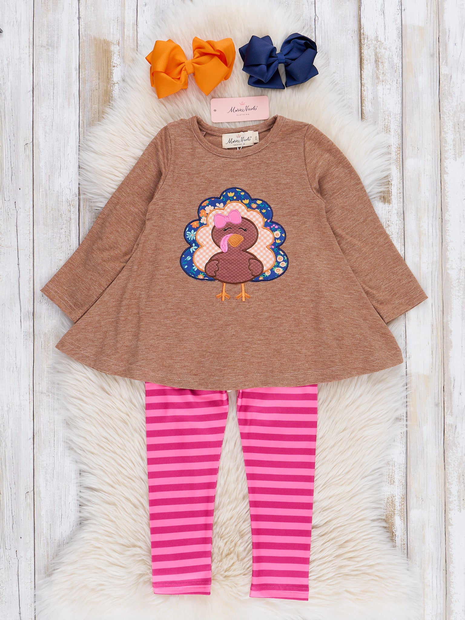 Tan & Pink Stripe Turkey Time Outfit - Marie Nicole Clothing