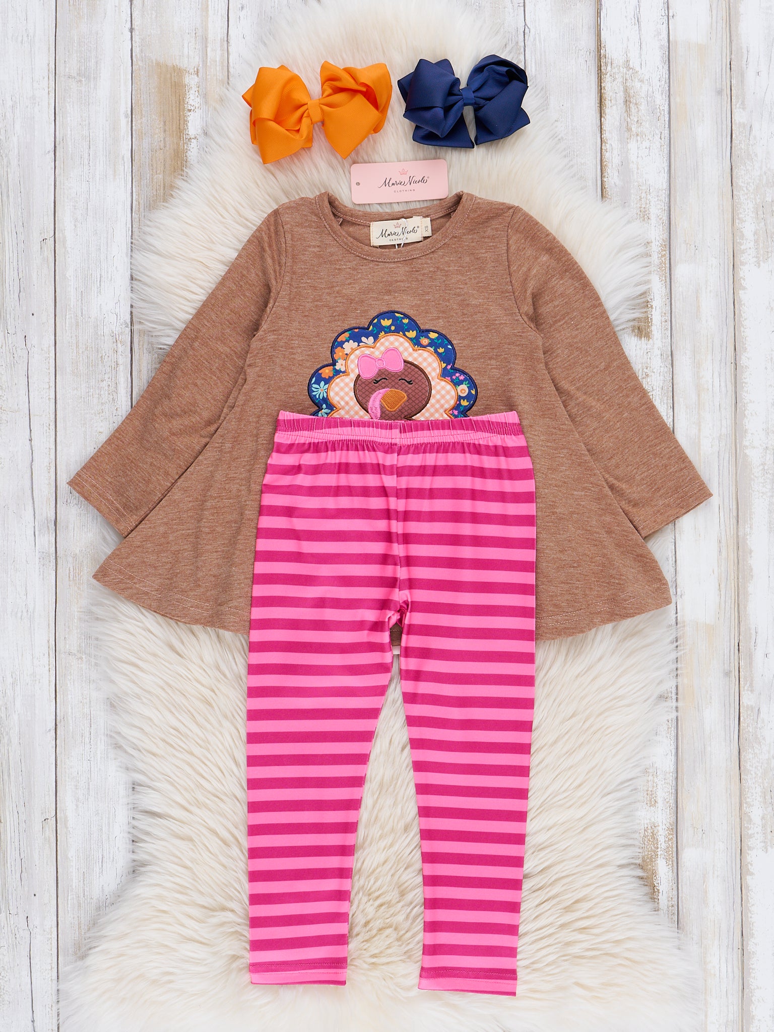 Tan & Pink Stripe Turkey Time Outfit - Marie Nicole Clothing